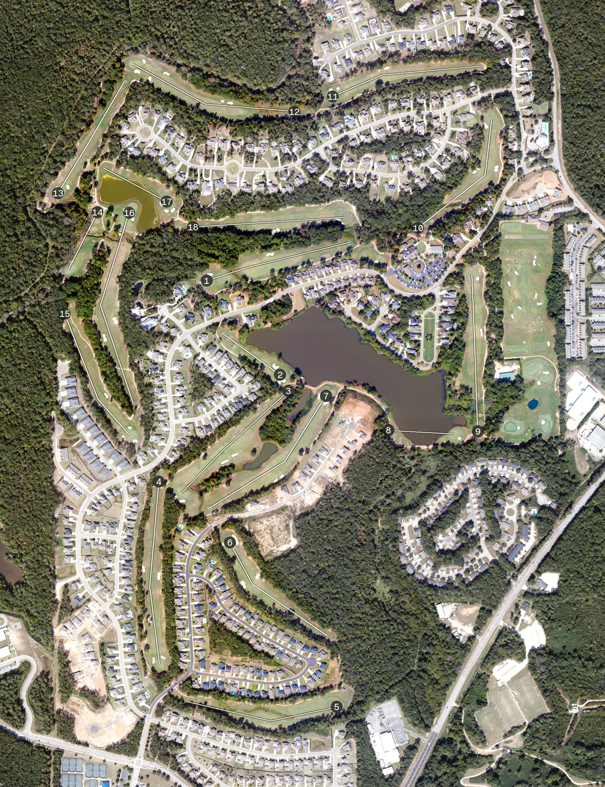 Aerial view of Auburn University Club, AL