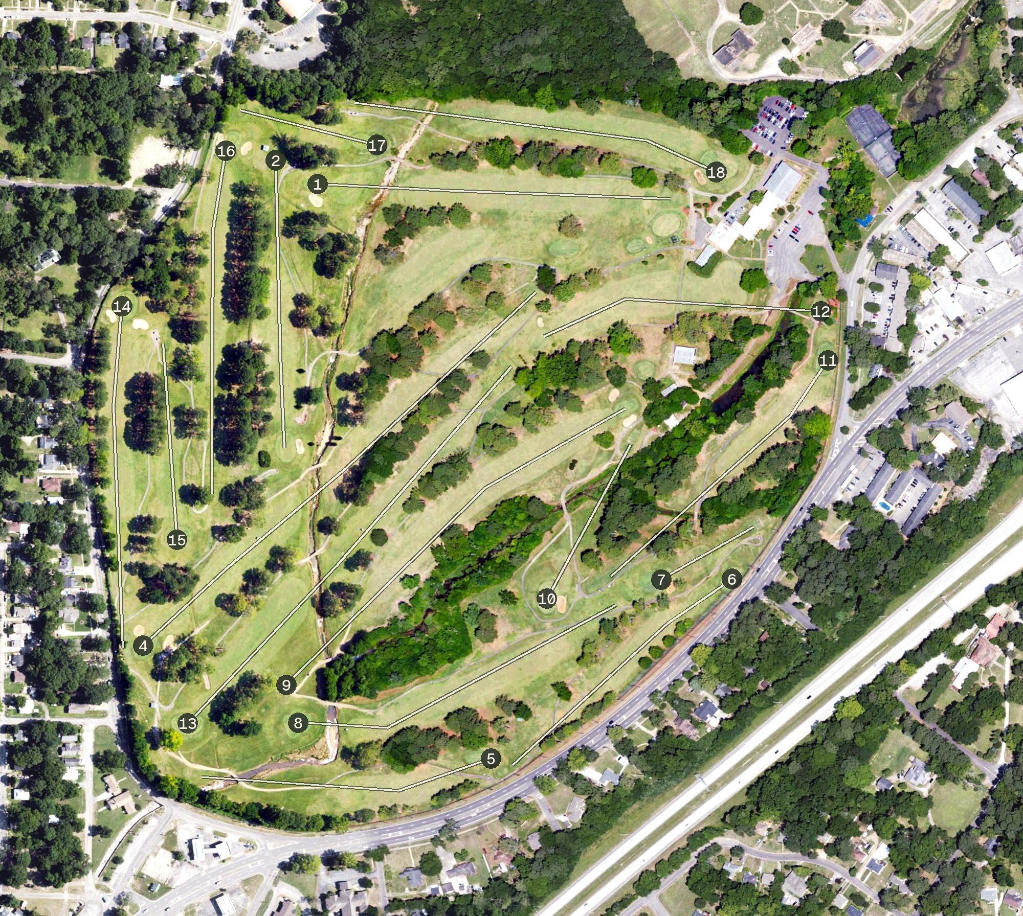 Aerial view of Roebuck Municipal Golf Course, AL