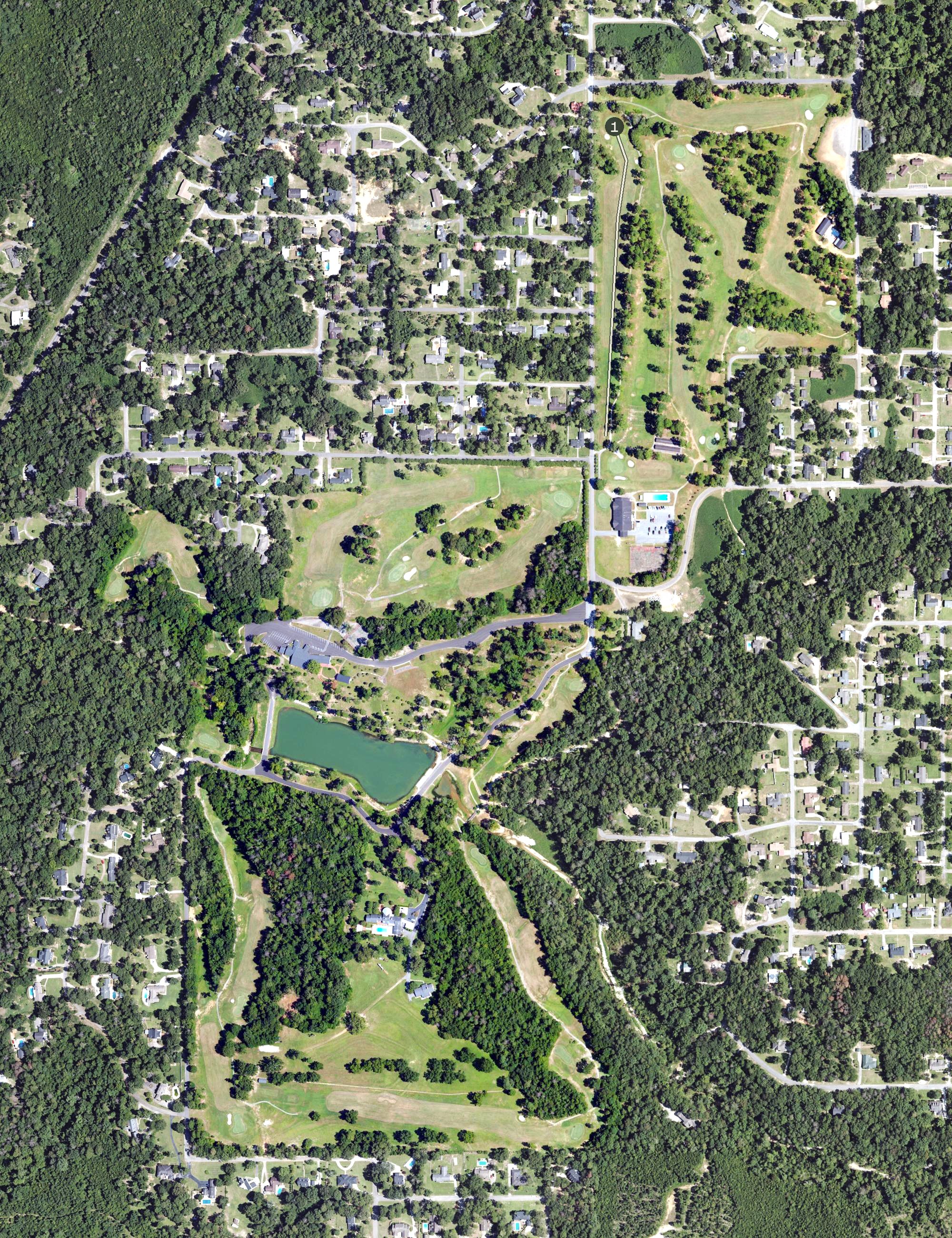 Aerial view of Vanity Fair Golf and Tennis Club, AL