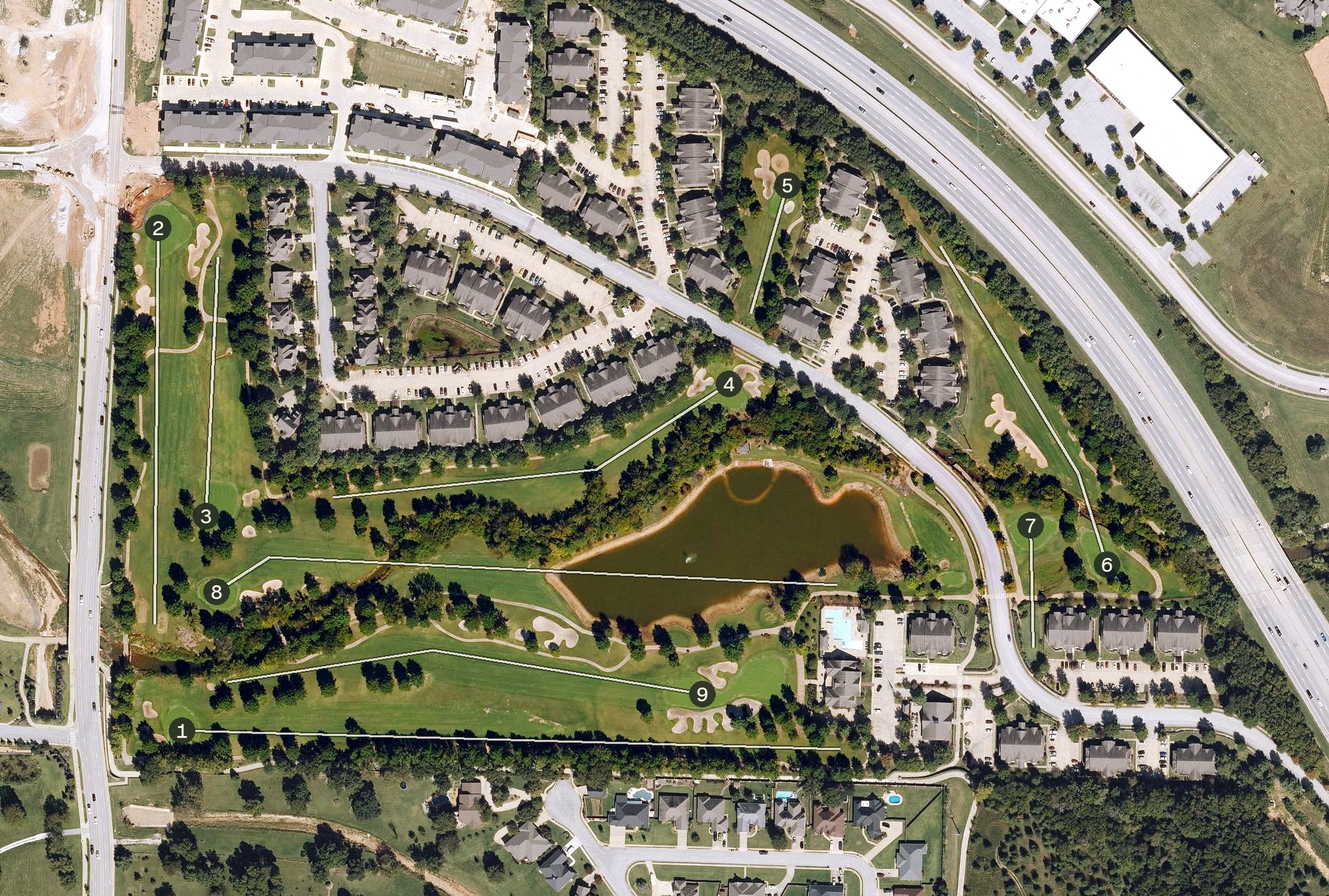 Aerial view of The Greens on Blossom Way, AR