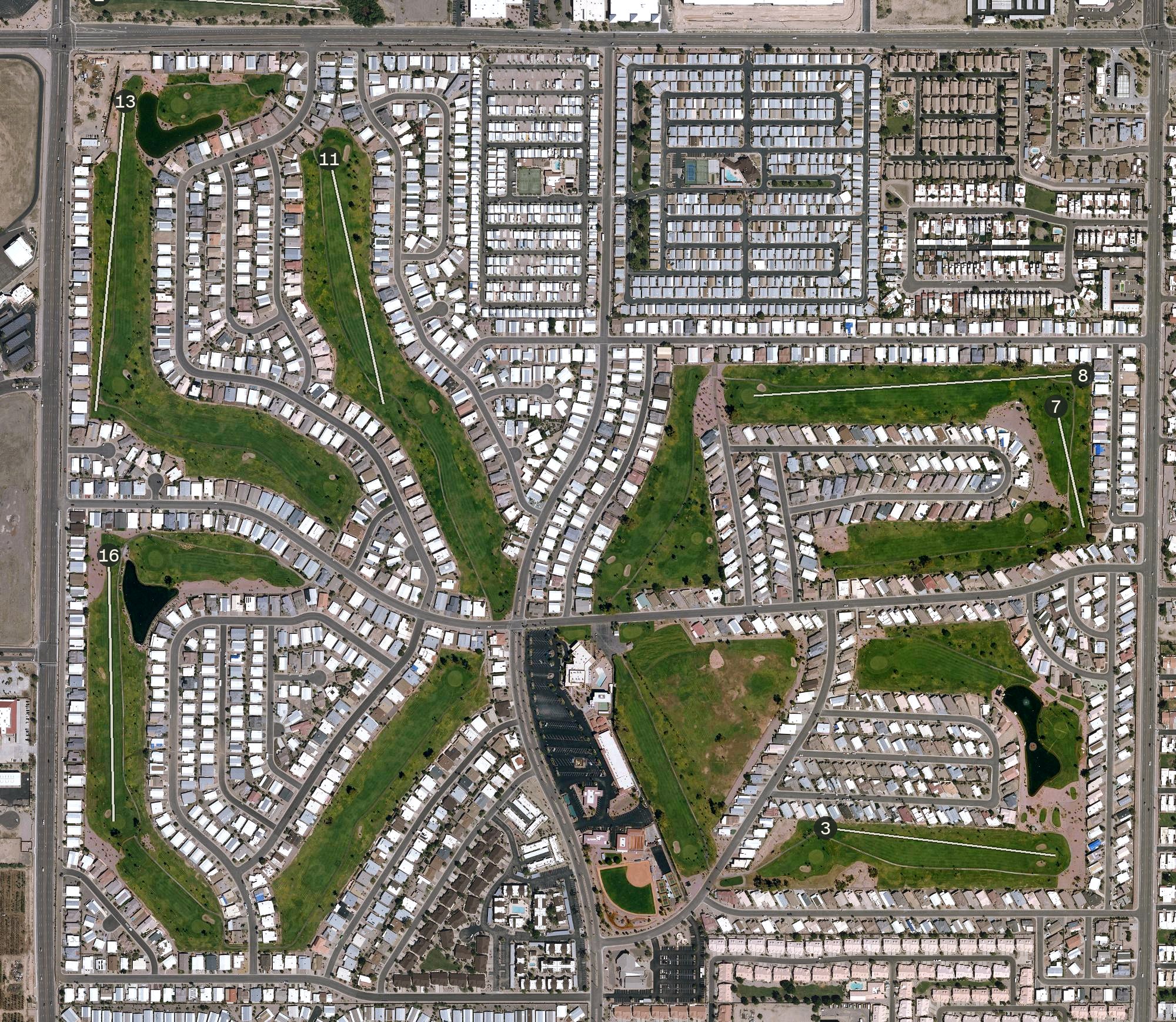 Aerial view of Apache Wells Golf Club, AZ