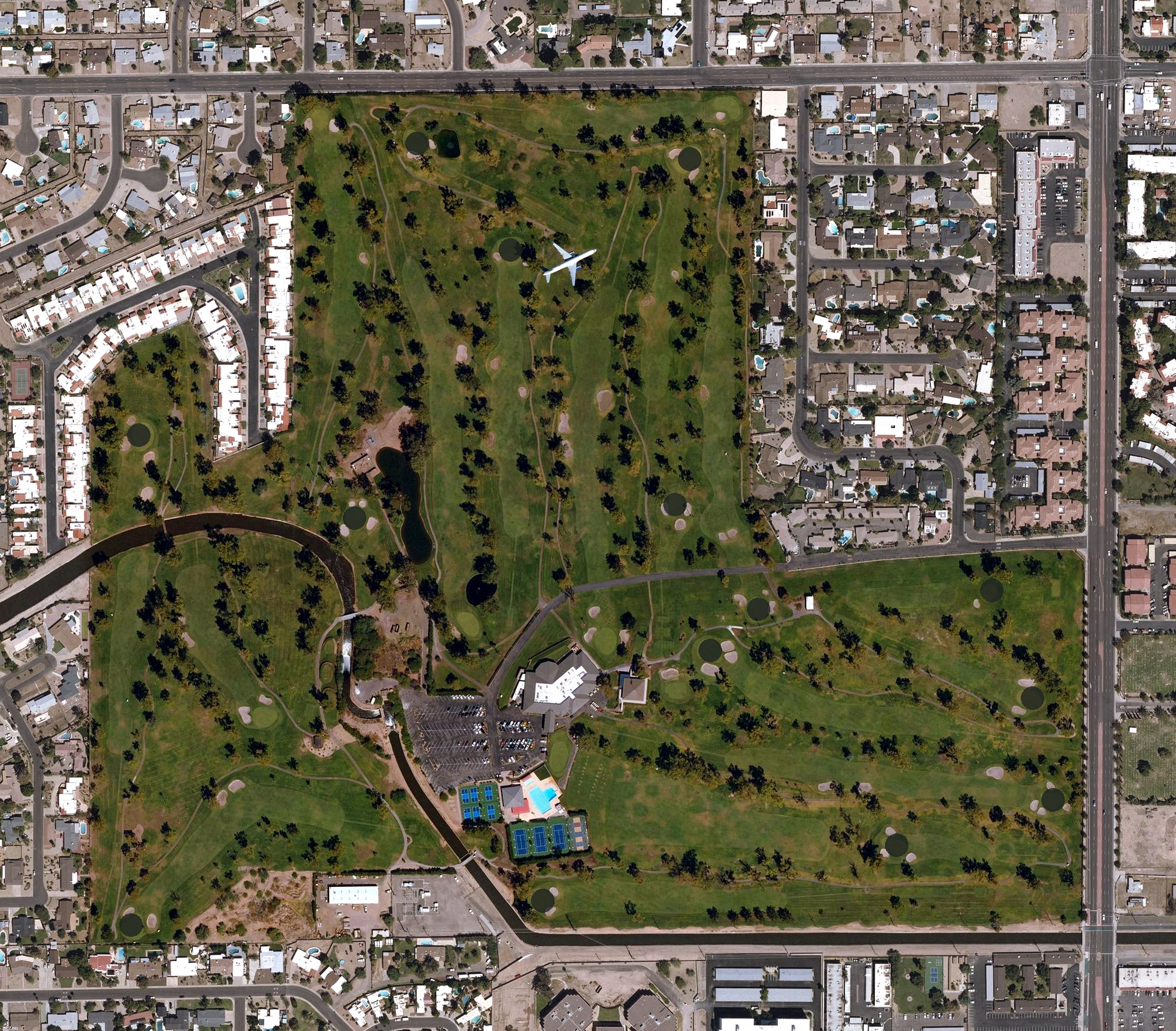 Aerial view of Mesa Country Club Golf Course, AZ