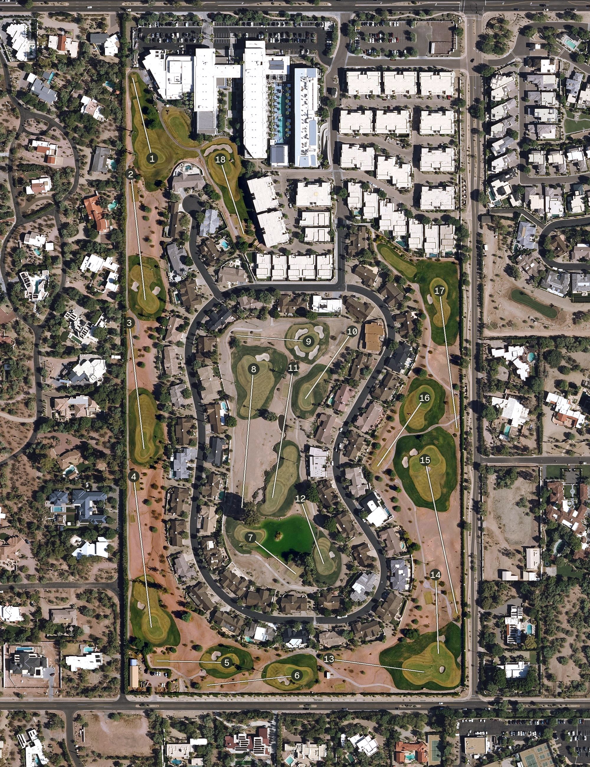 Aerial view of Mountain Shadows Golf Course, AZ