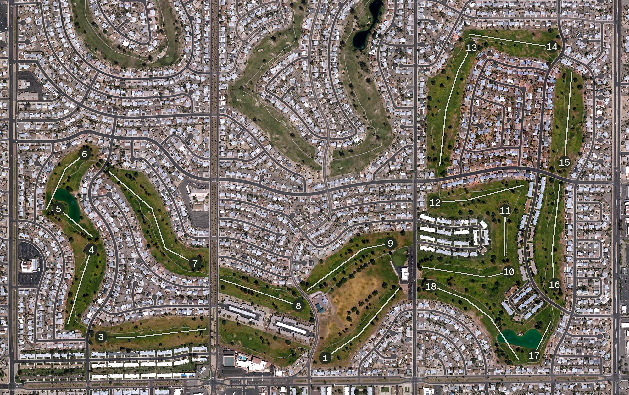 Aerial view of South Golf Course (Sun City), AZ