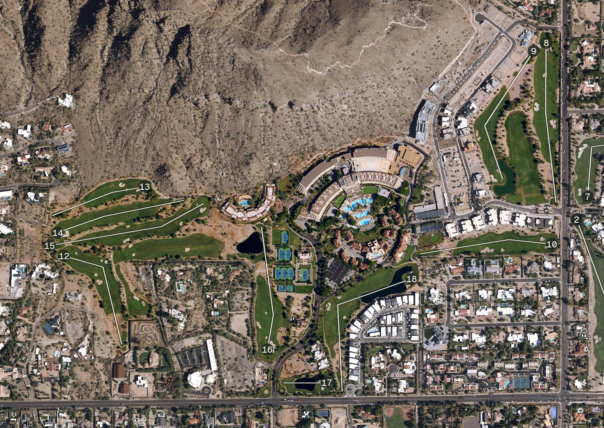 Aerial view of The Phoenician Resort, AZ