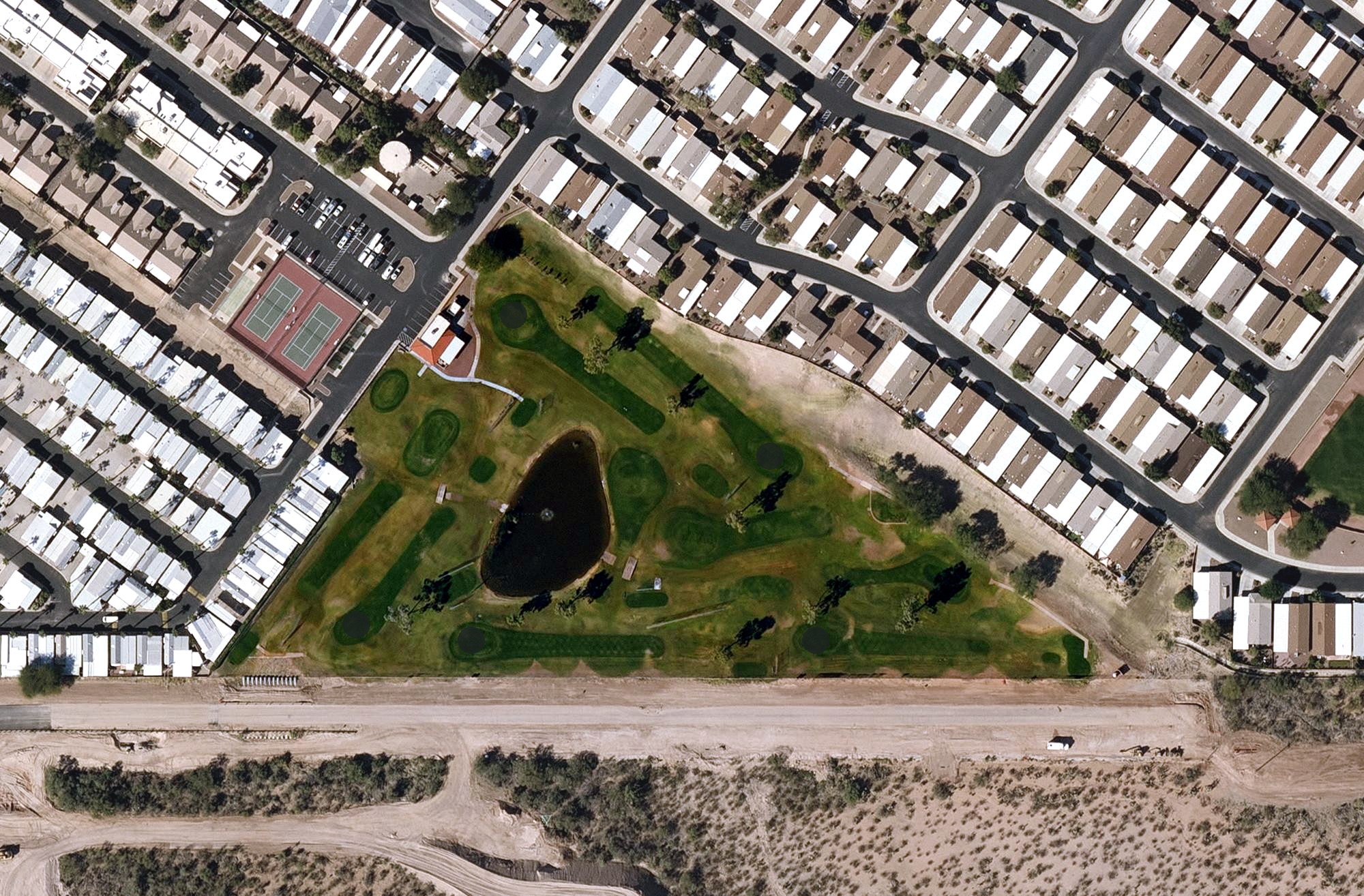 Aerial view of Voyager RV Resort and Golf Course, AZ