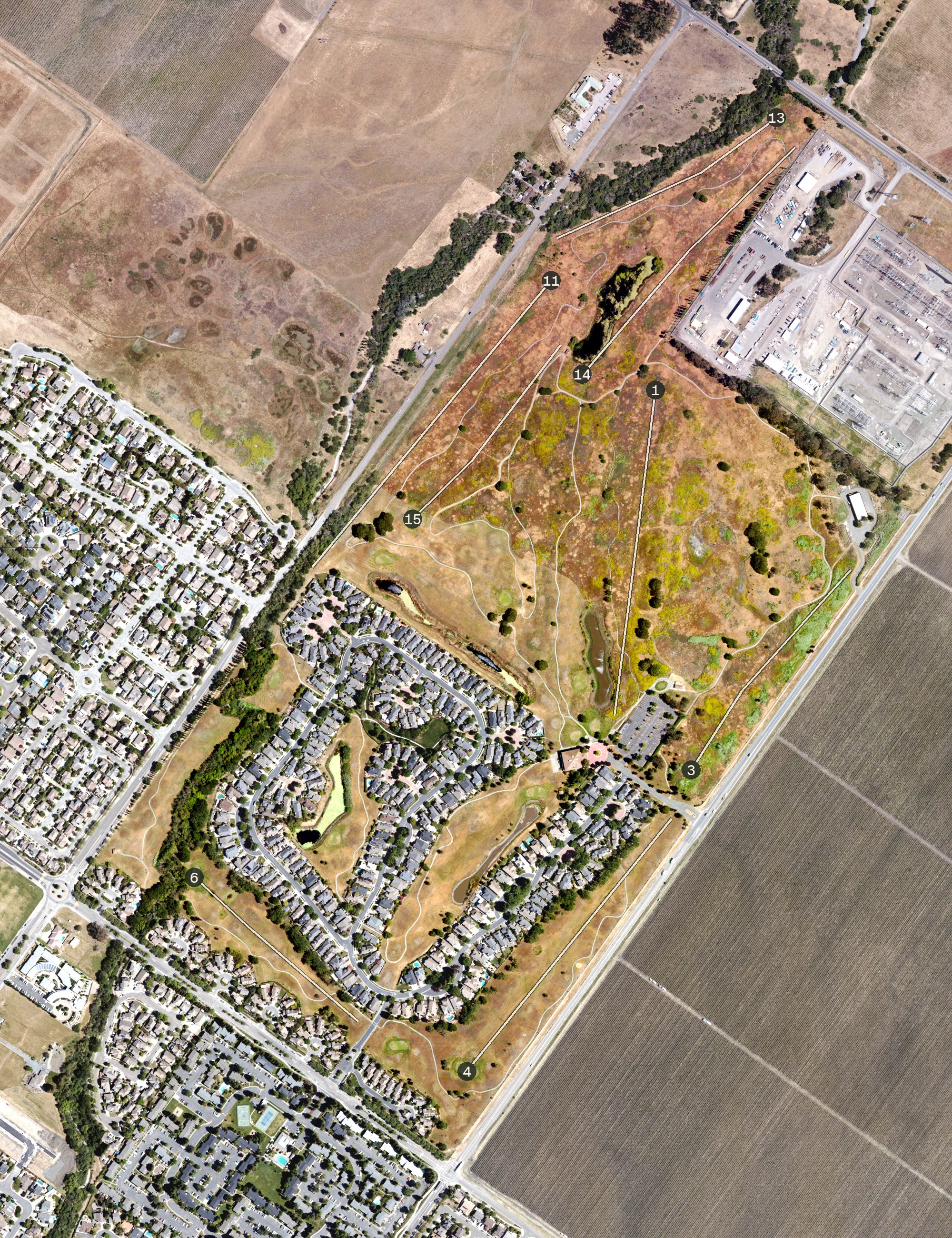 Aerial view of Adobe Creek Golf Club, CA