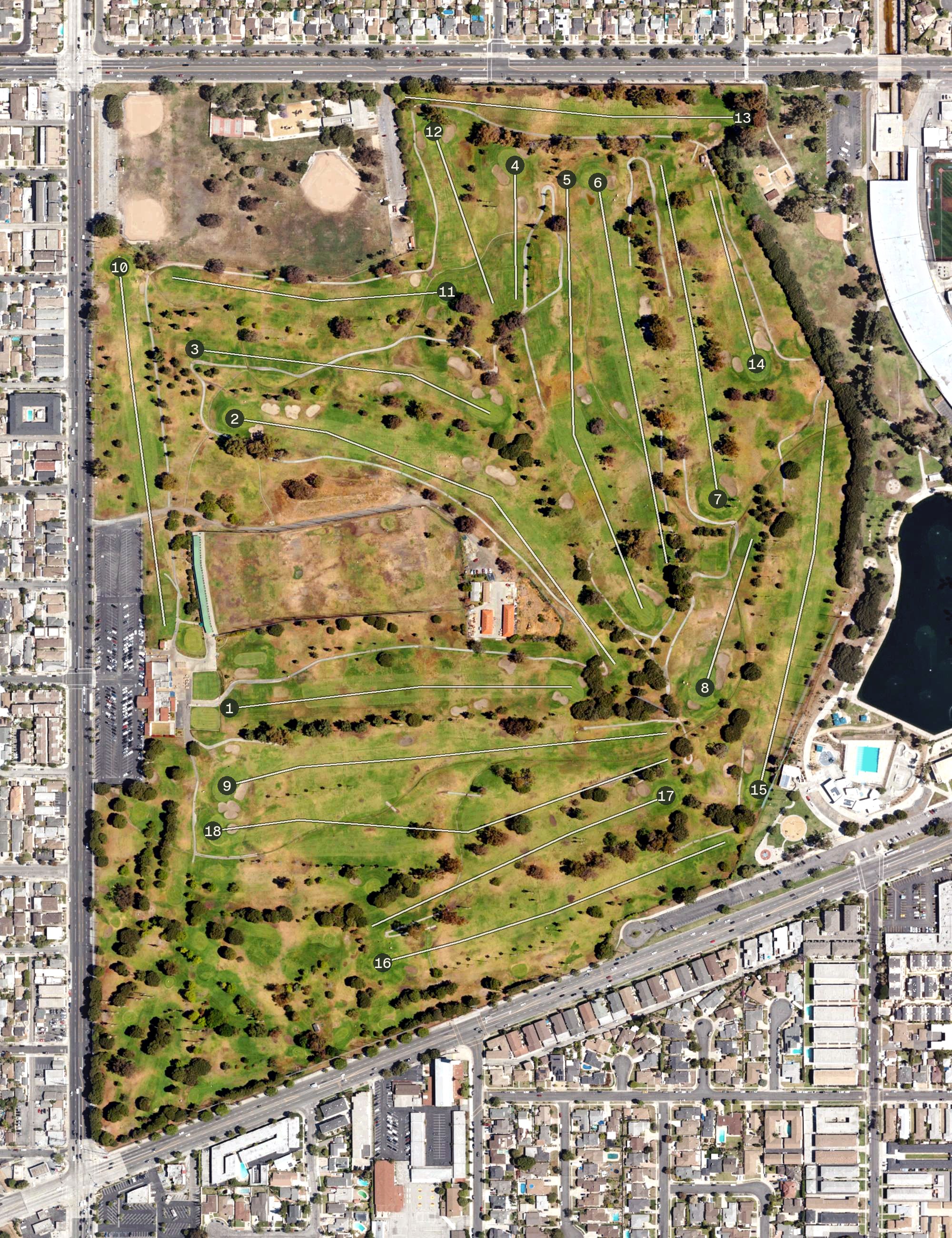 Aerial view of Alondra Park Golf Course, CA
