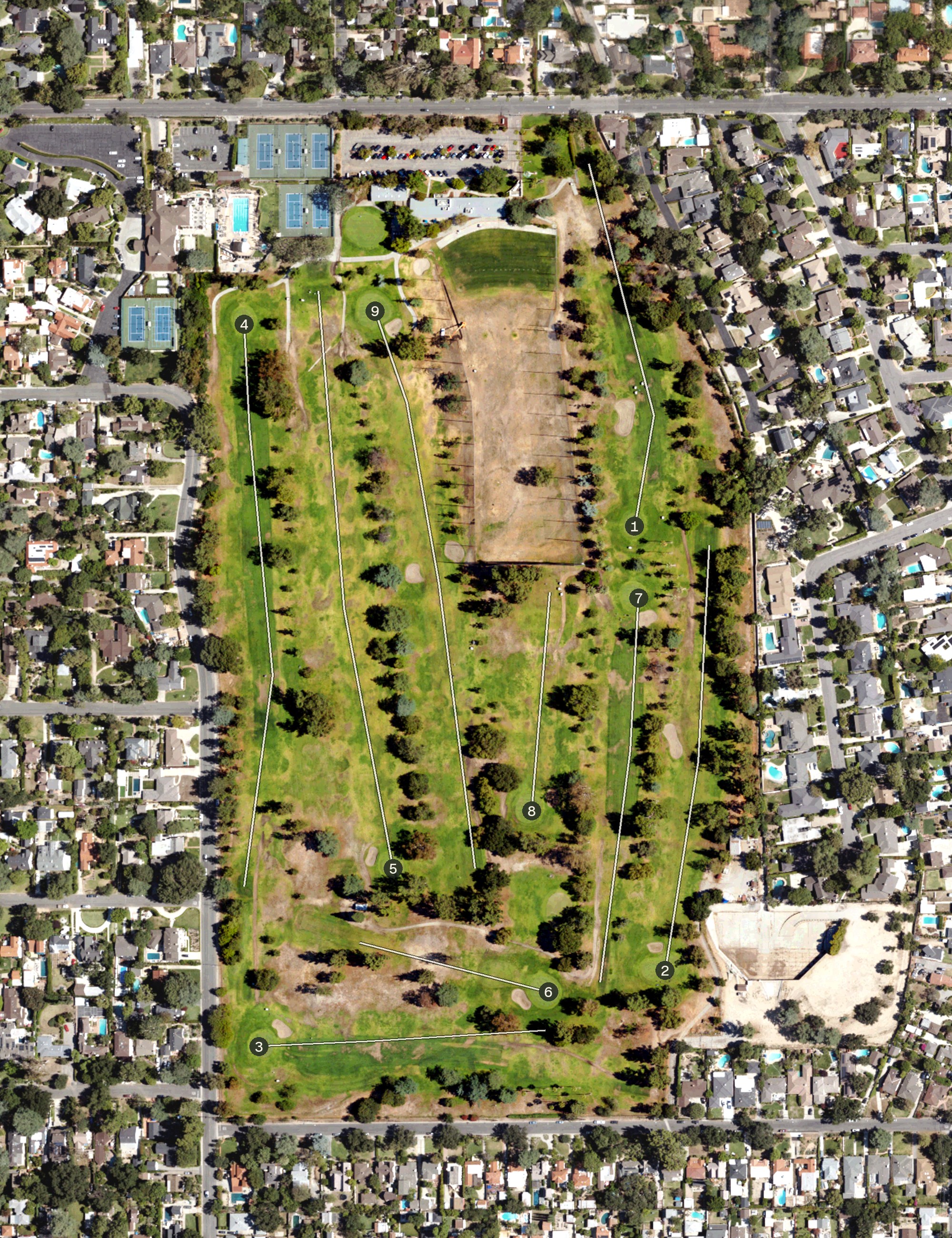 Aerial view of Altadena Golf Course, CA