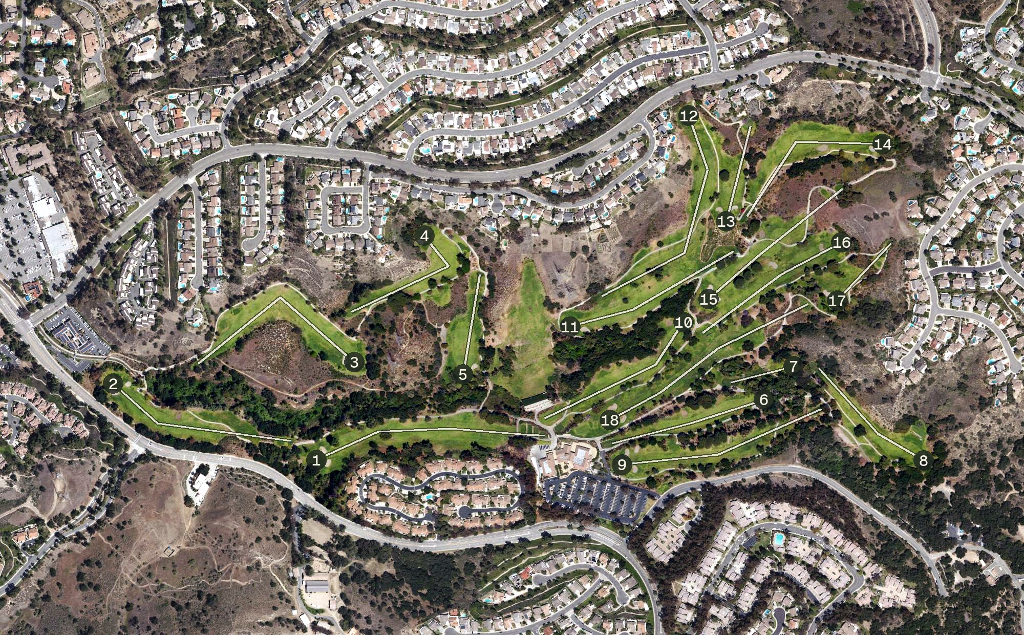 Aerial view of Anaheim Hills Golf Course, CA