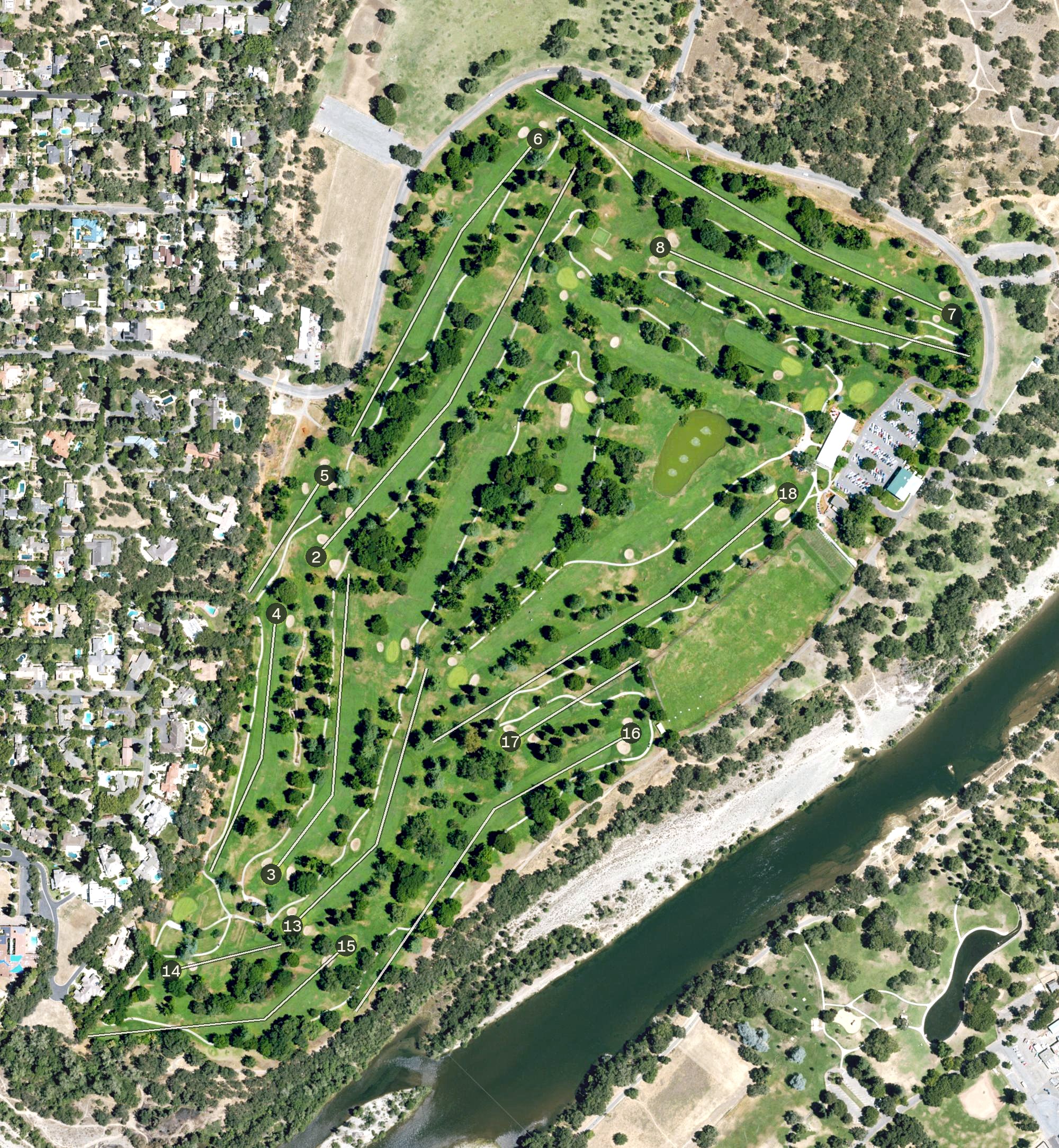Aerial view of Ancil Hoffman Golf Course, CA