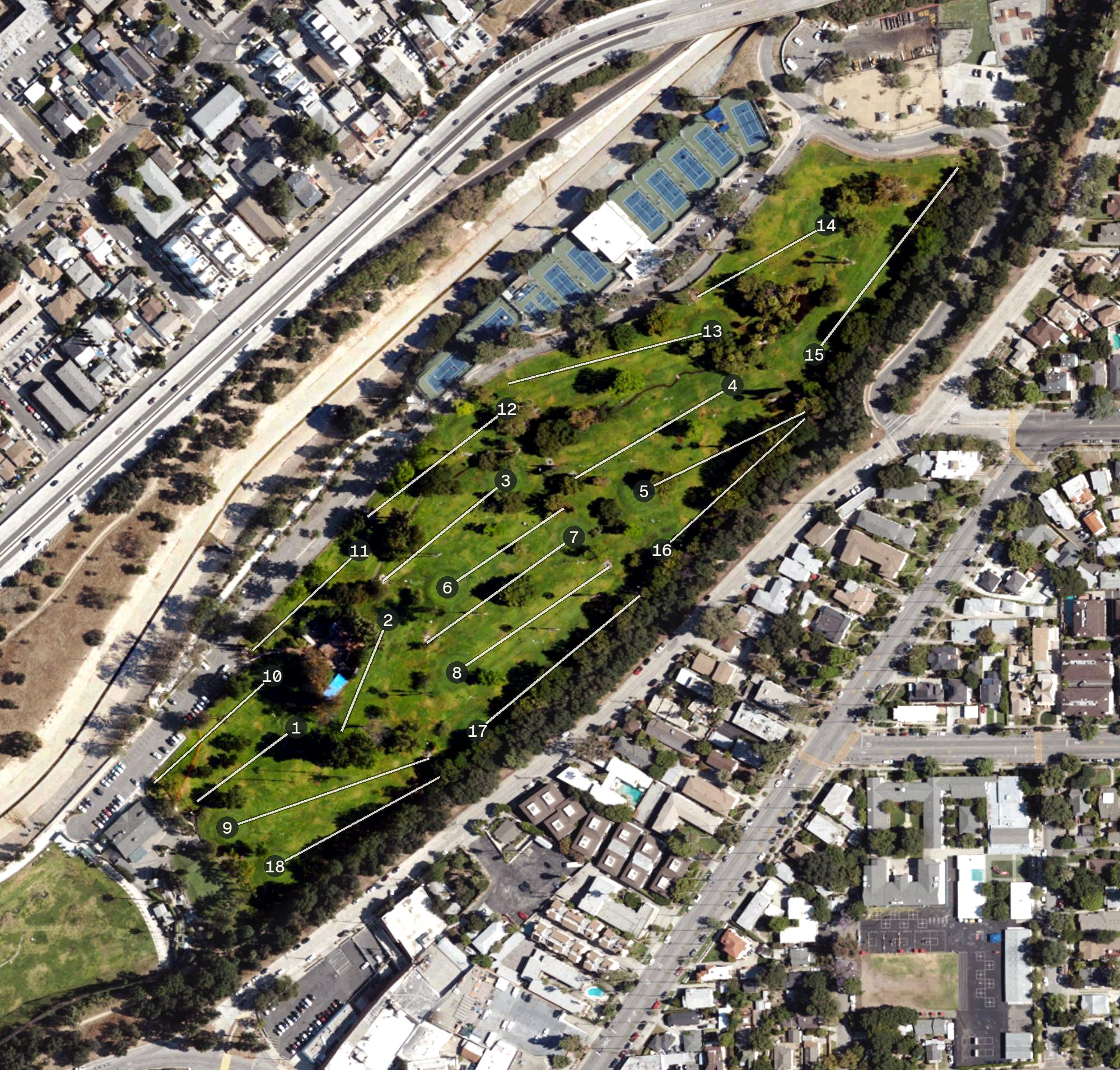 Aerial view of Arroyo Seco Golf Course, CA