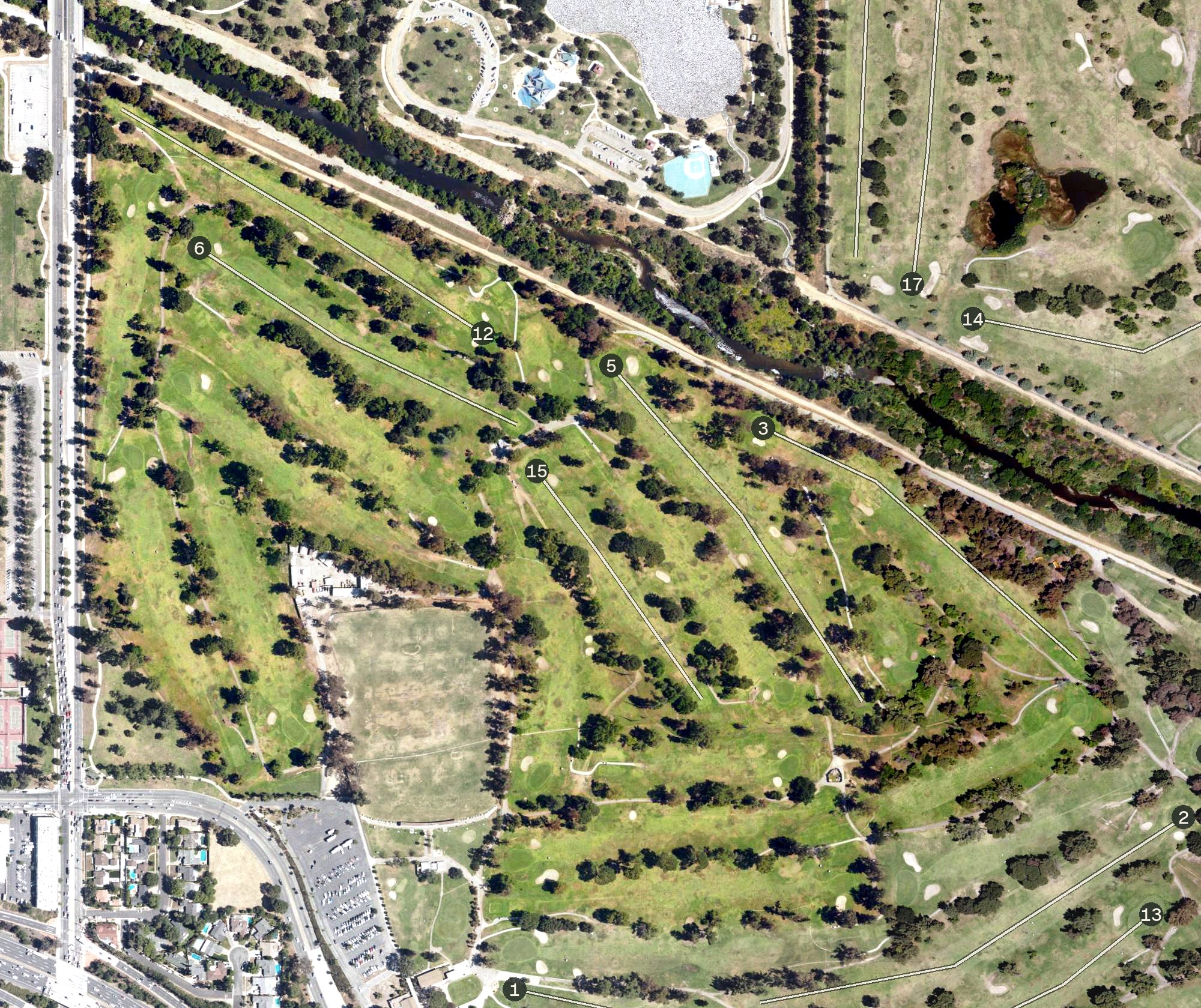 Aerial view of Balboa Municipal Golf Course, CA