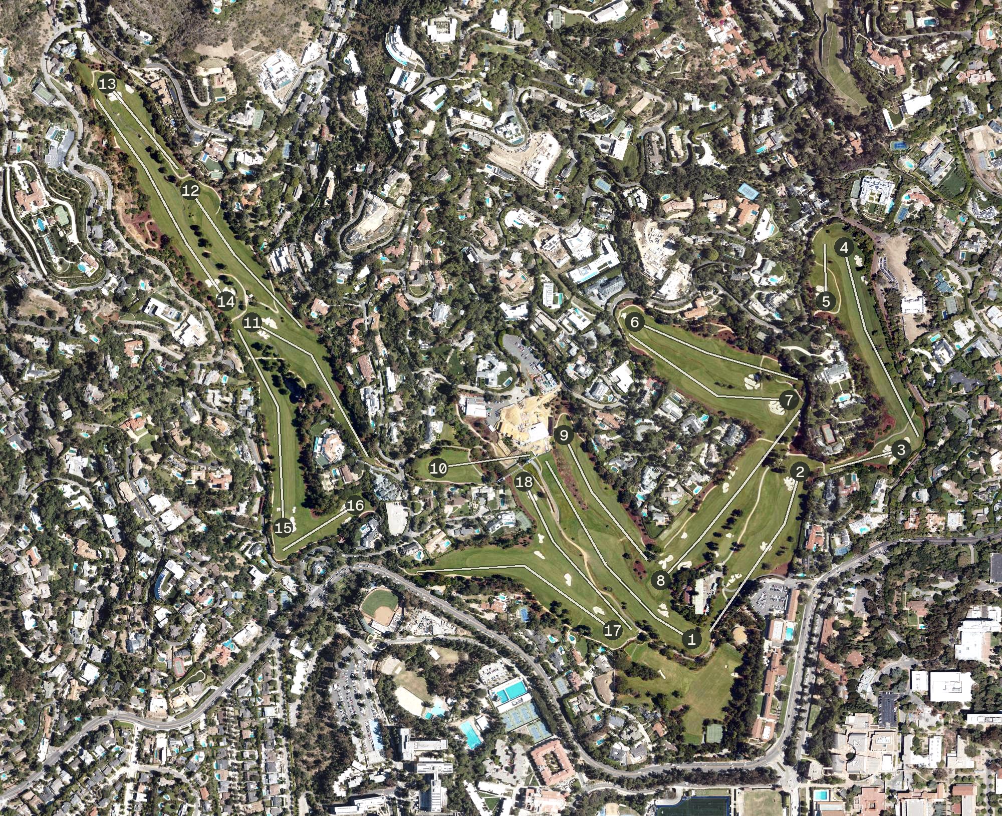 Aerial view of Bel-Air Country Club, CA