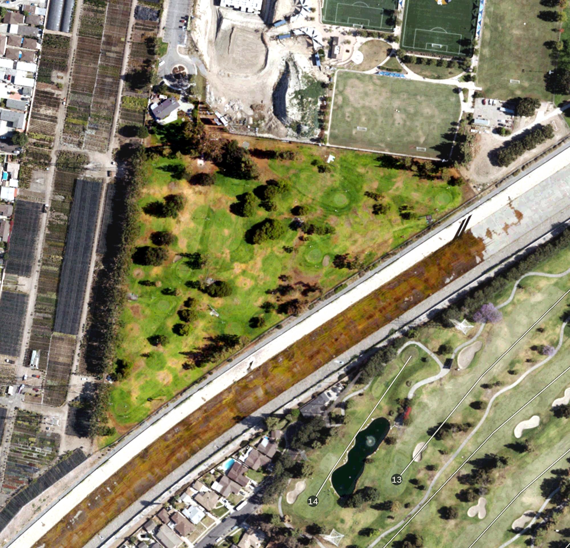 Aerial view of Bell Gardens Golf Course, CA