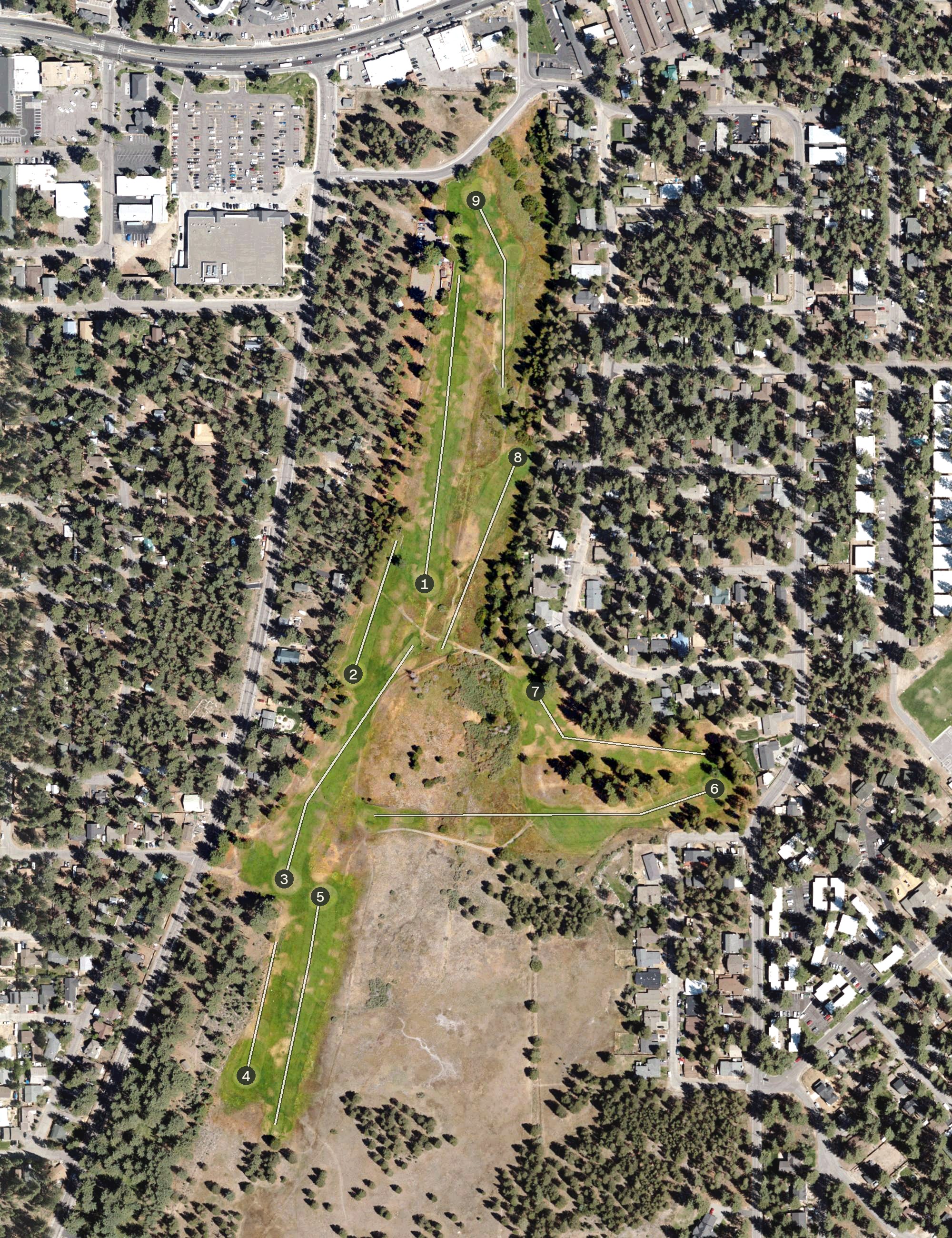 Aerial view of Bijou Municipal Golf Course, CA