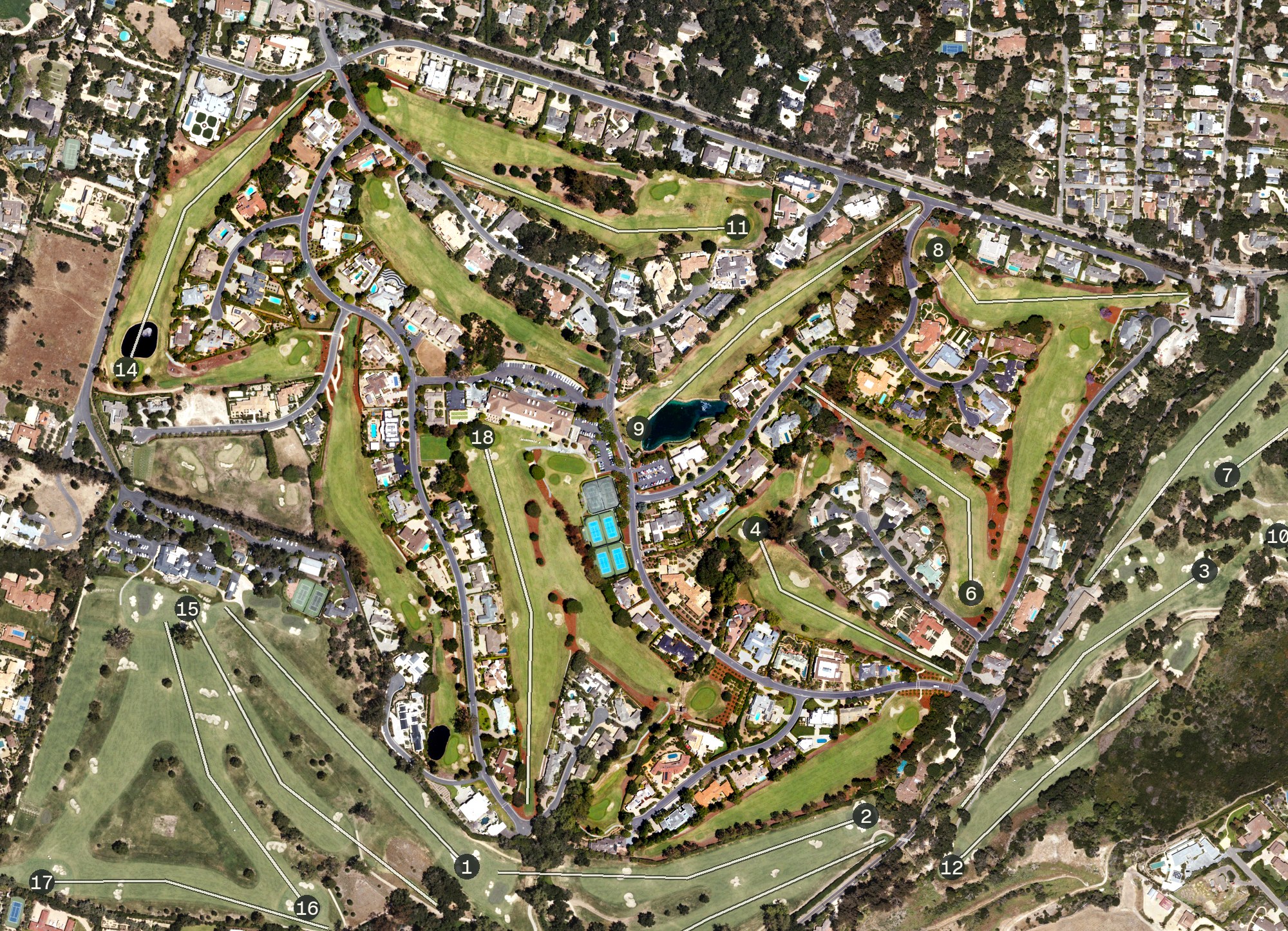 Aerial view of Birnam Wood Golf Club, CA