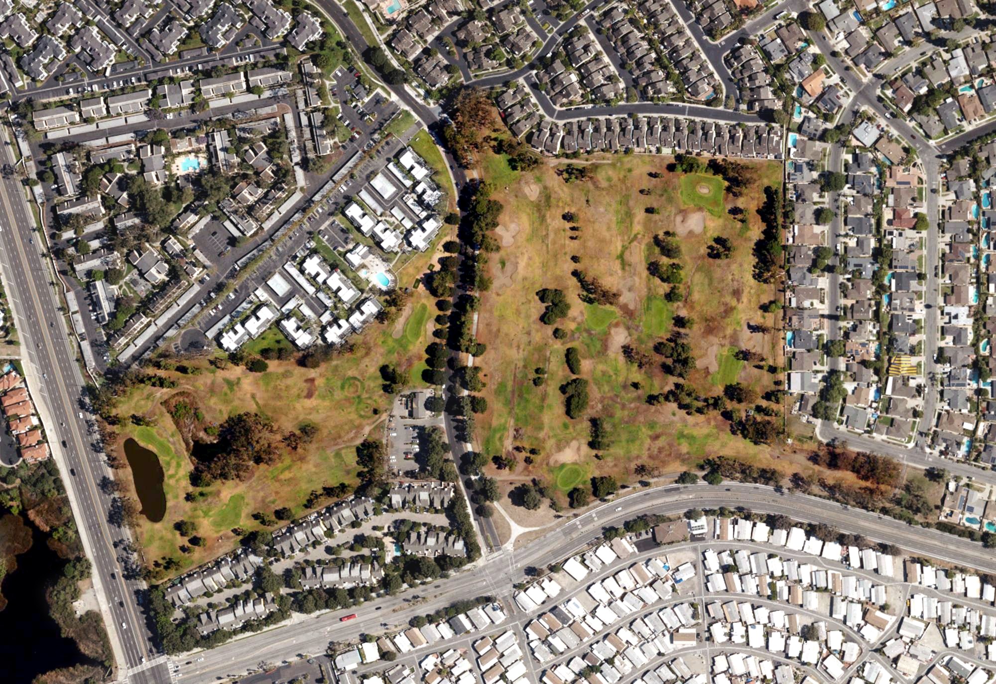 Aerial view of Bixby Village Golf Course, CA