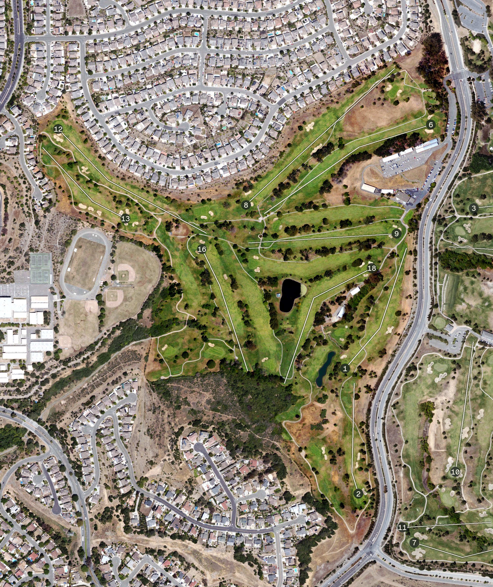 Aerial view of Blue Rock Spring Golf Club - West Course, CA