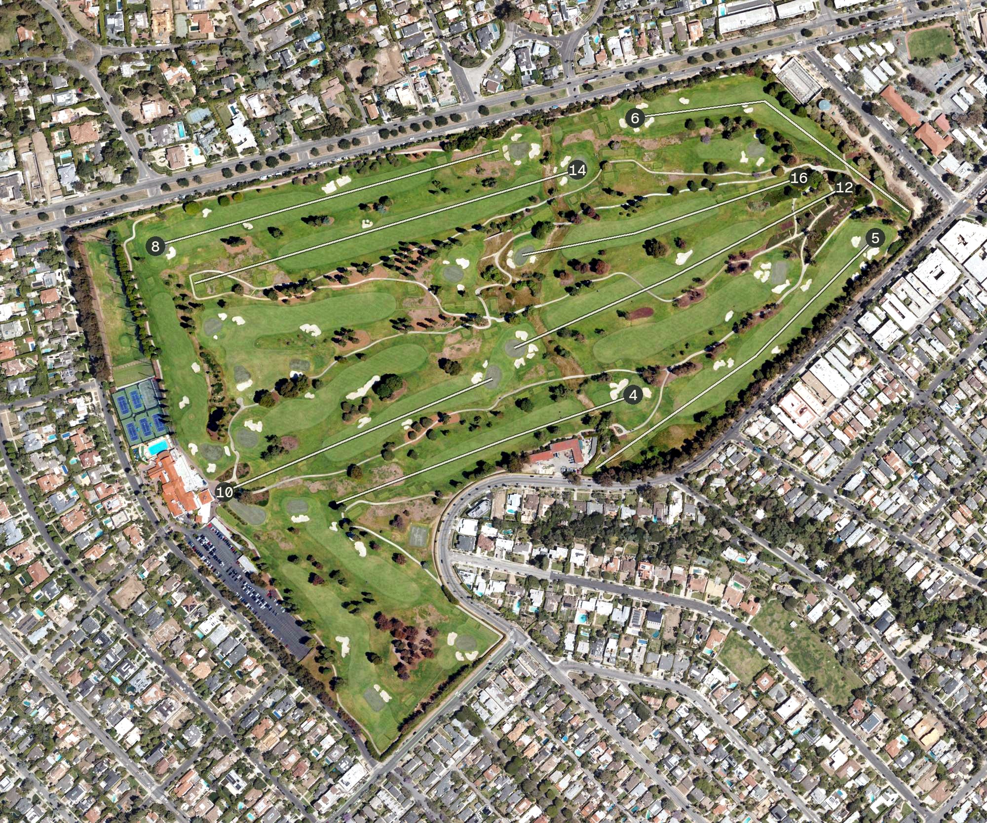Aerial view of Brentwood Country Club, CA
