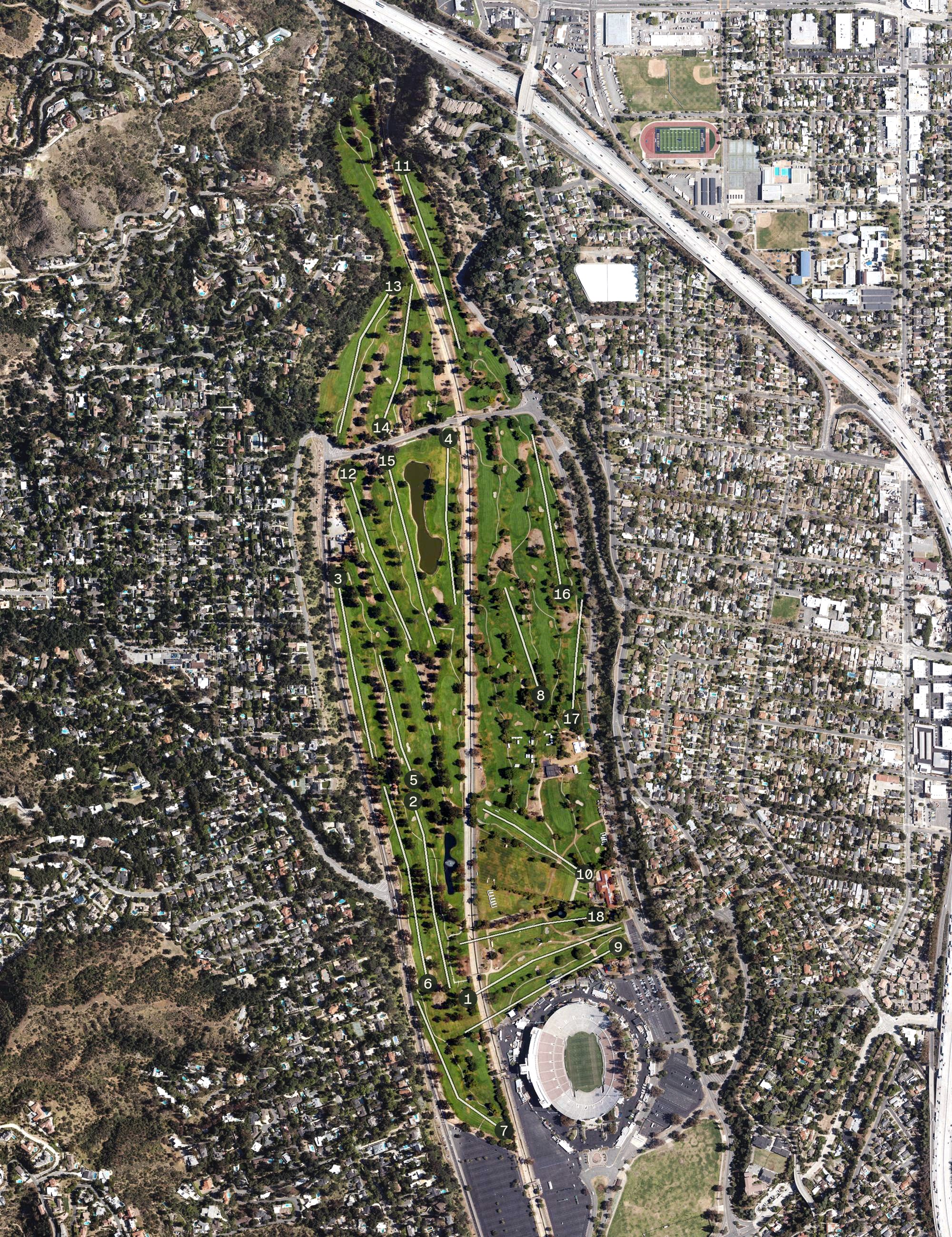 Aerial view of Brookside Golf Club, CA