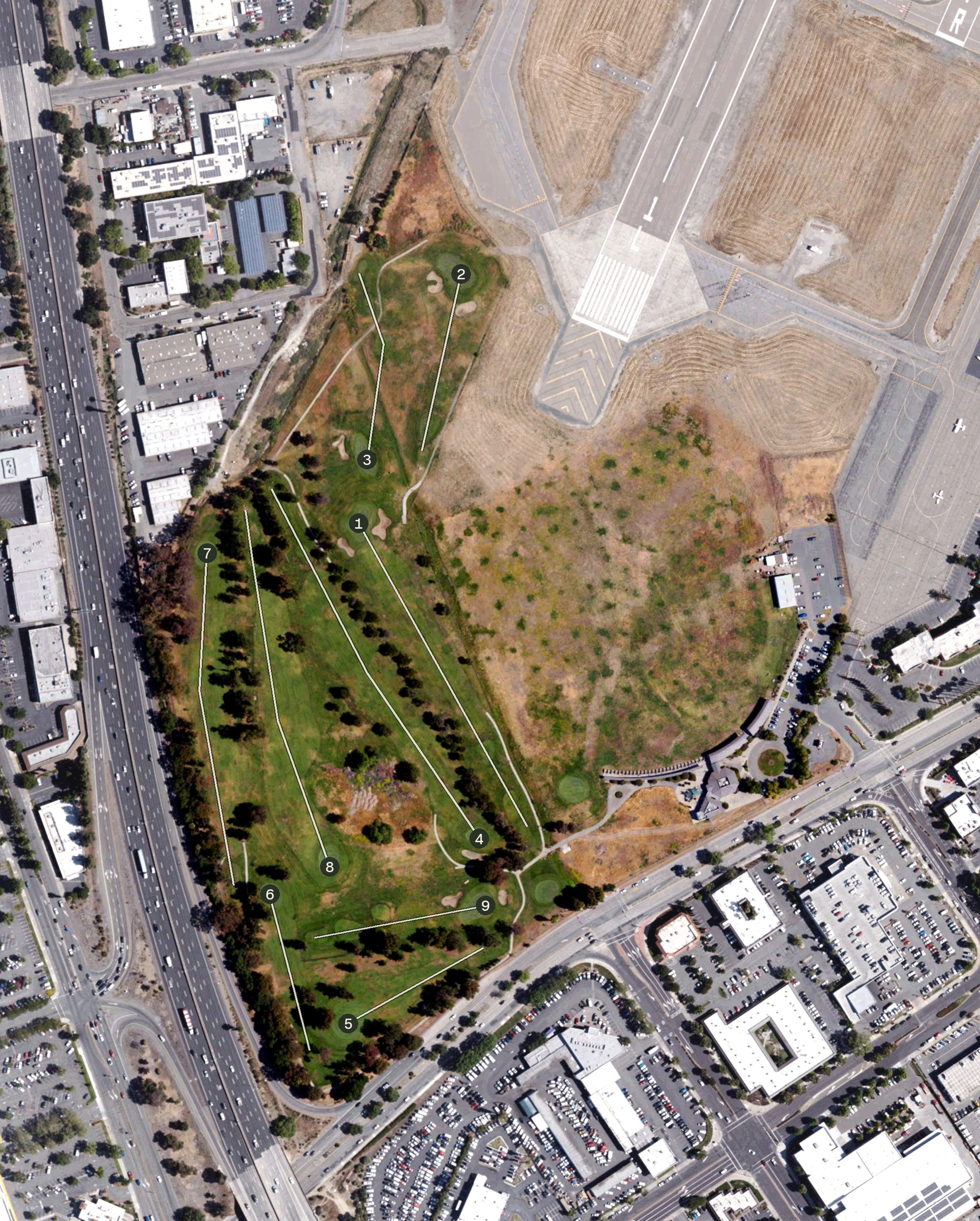 Aerial view of Buchanan Fields Golf Course, CA