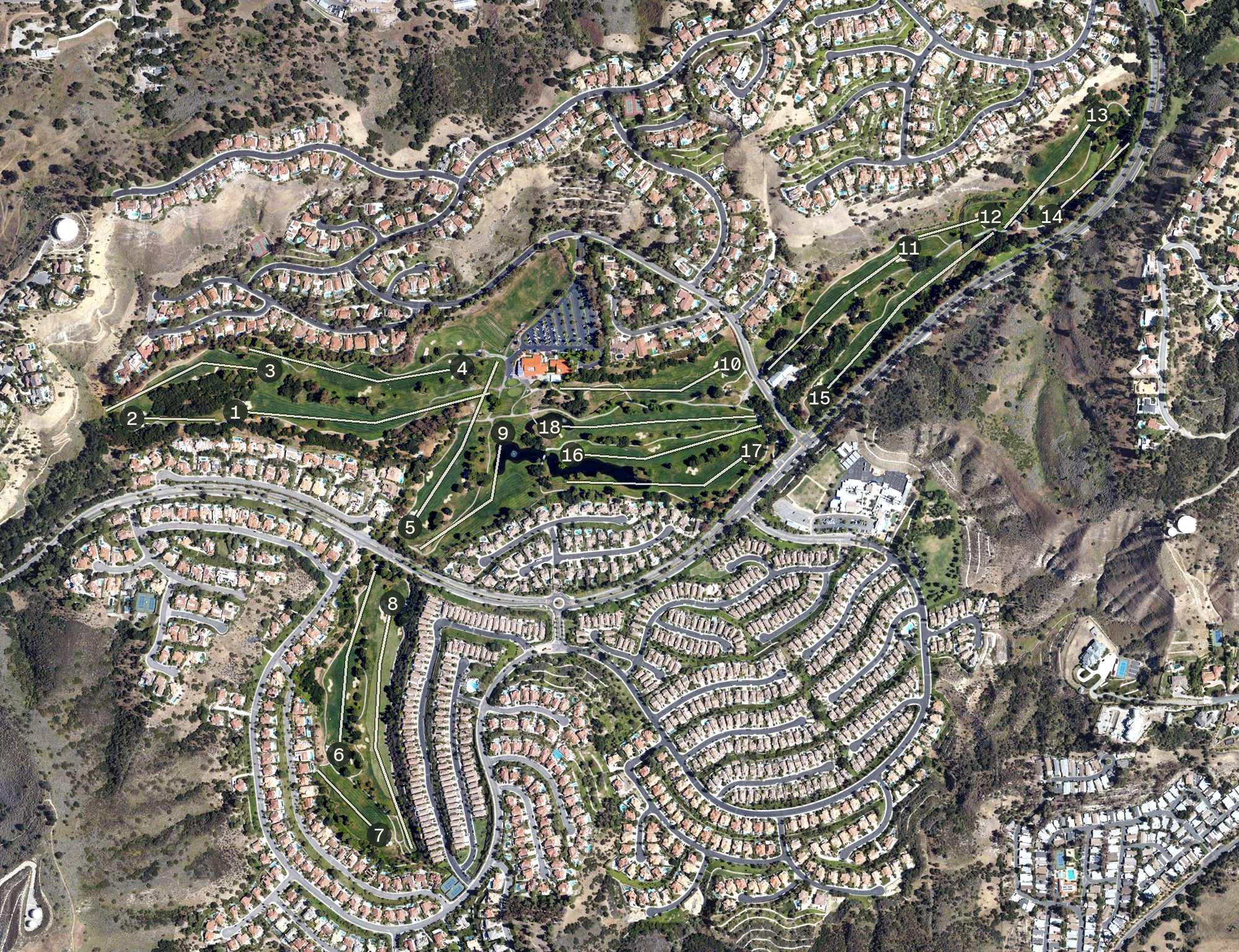 Aerial view of Calabasas Golf and Country Club, CA