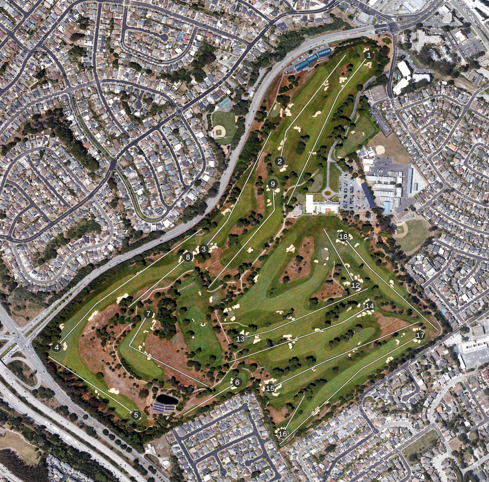Aerial view of California Golf Club of San Francisco, CA