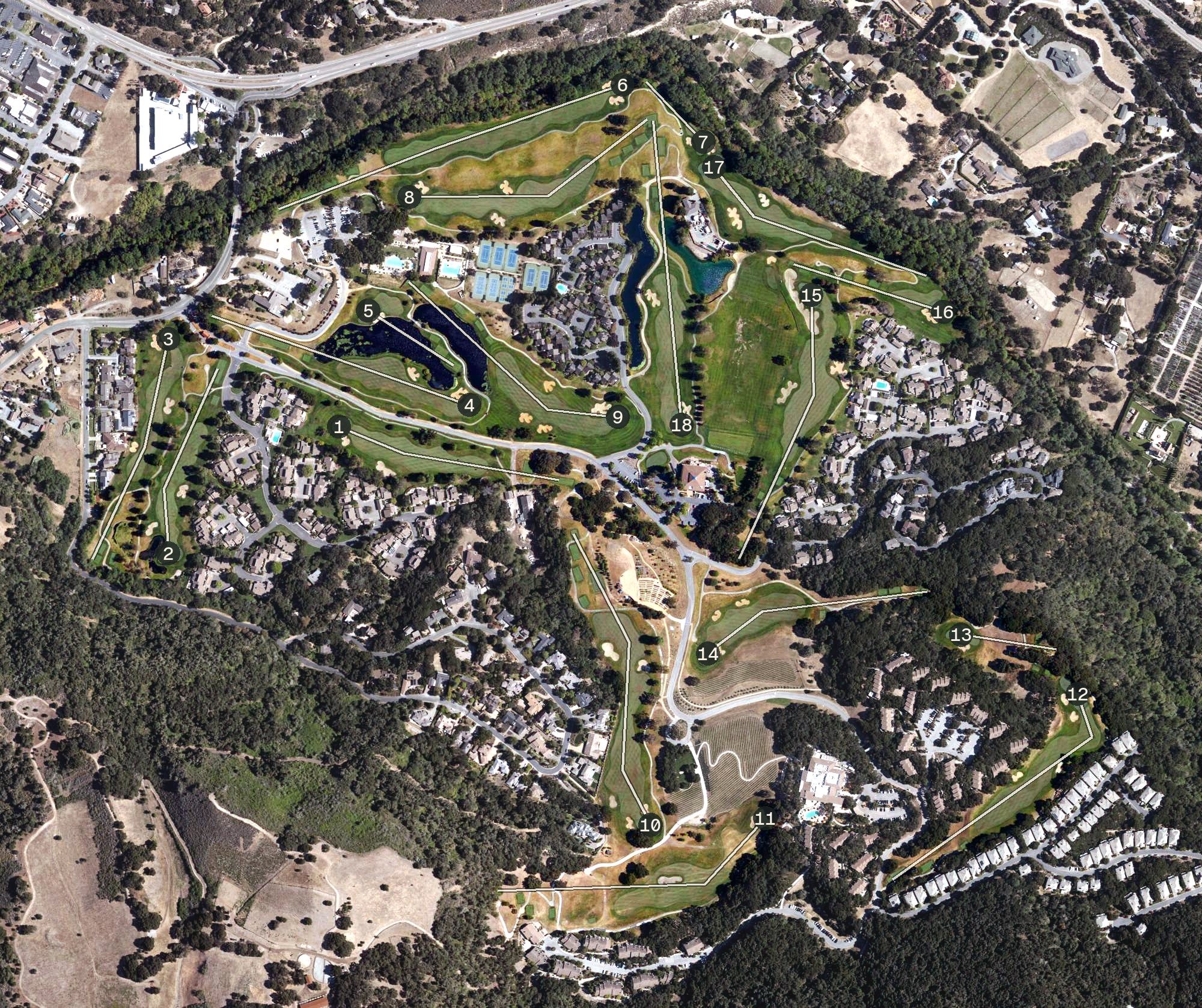 Aerial view of Carmel Valley Ranch Golf Course, CA
