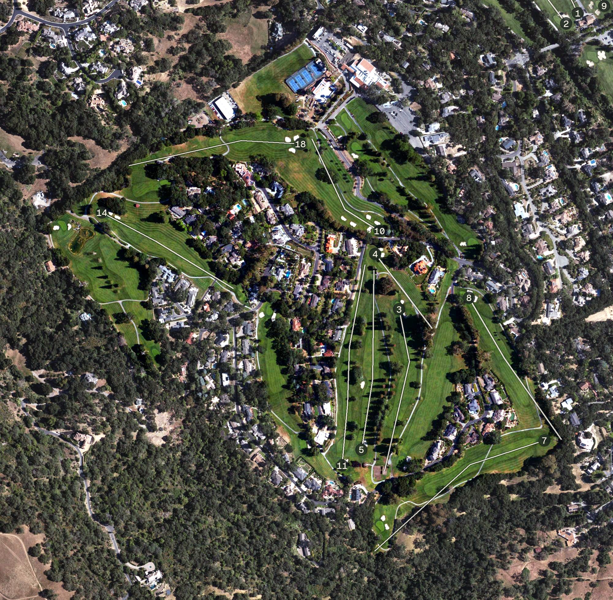 Aerial view of Castlewood Country Club - Hill Course, CA