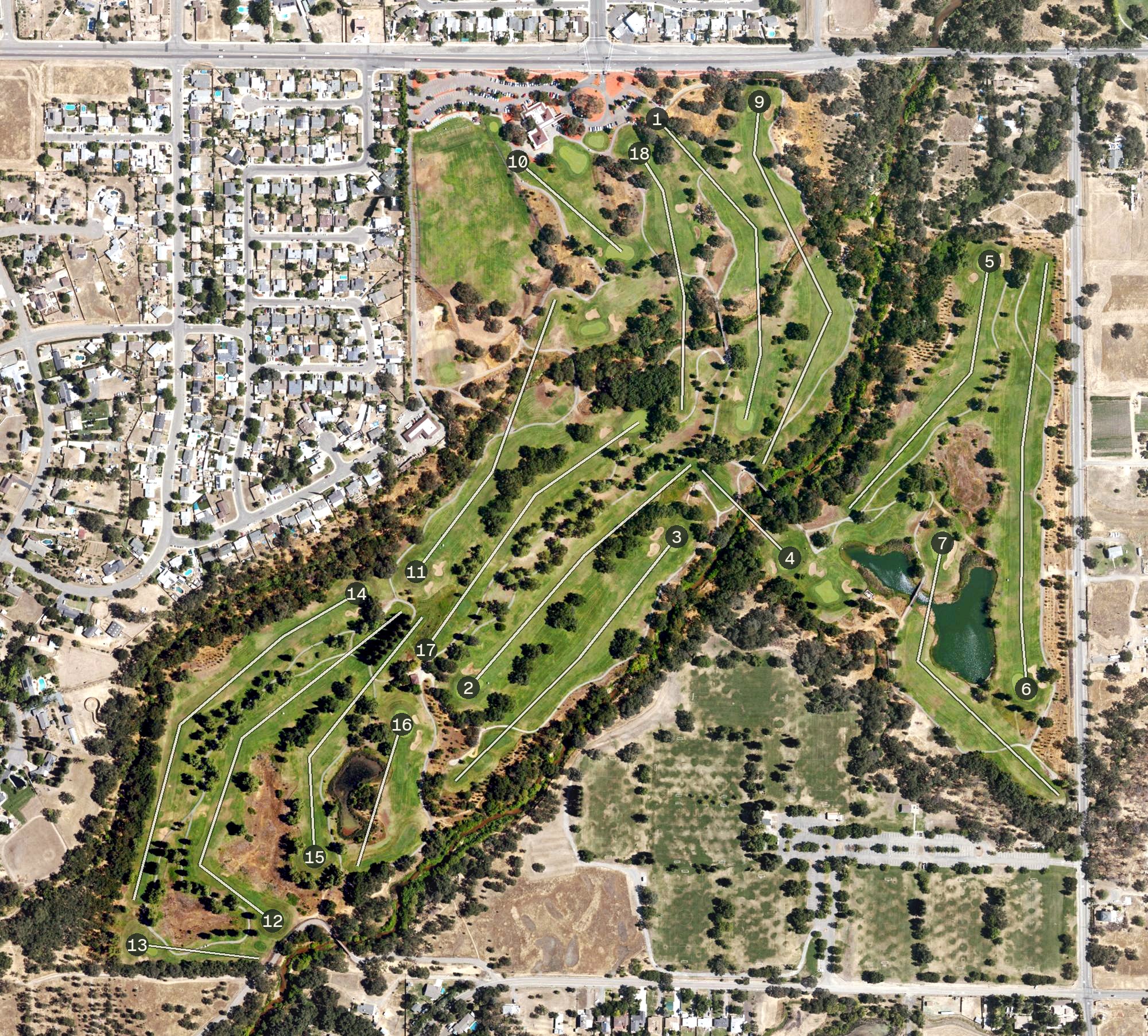 Aerial view of Cherry Island Golf Course, CA