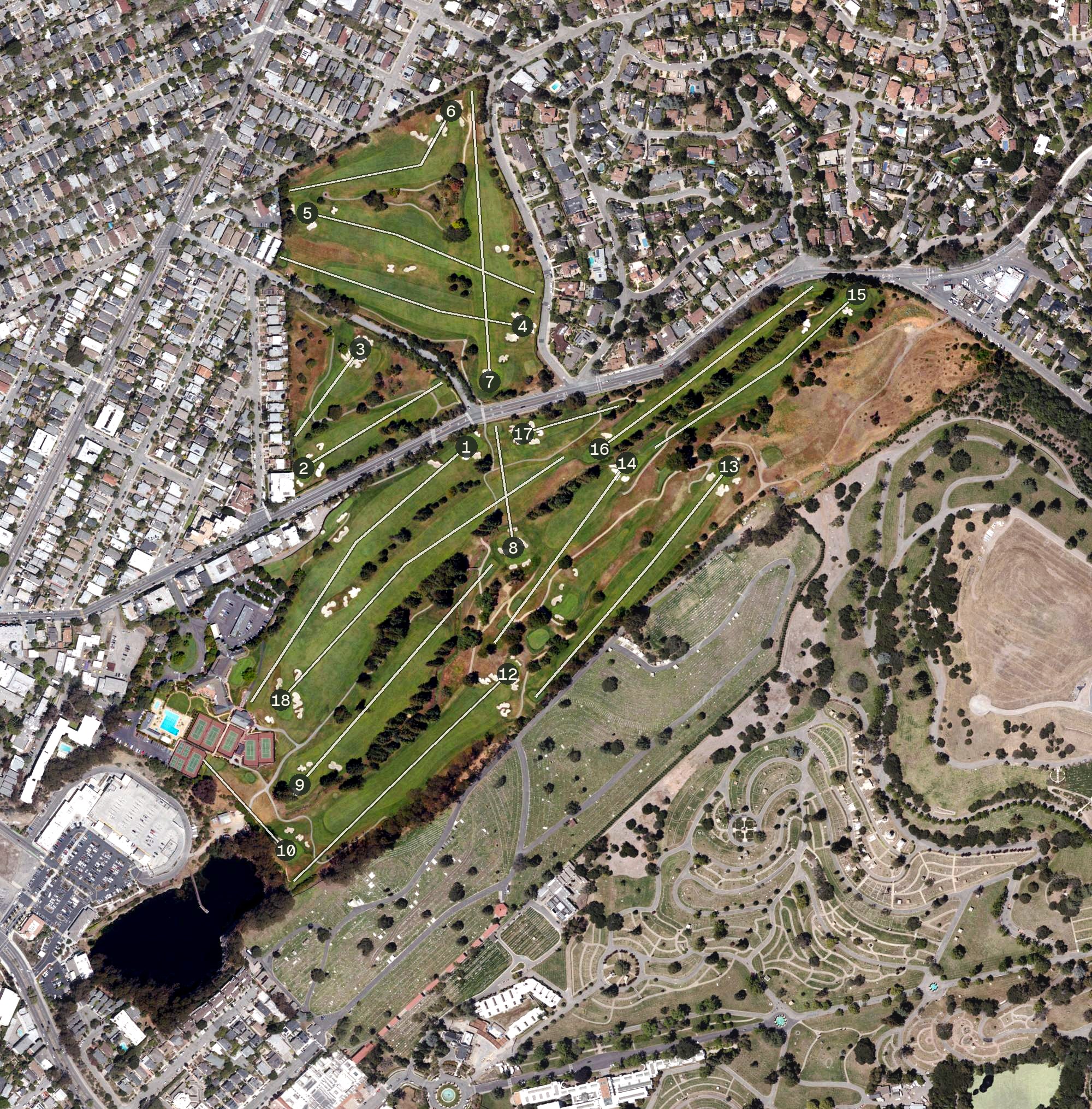 Aerial view of Claremont Country Club, CA