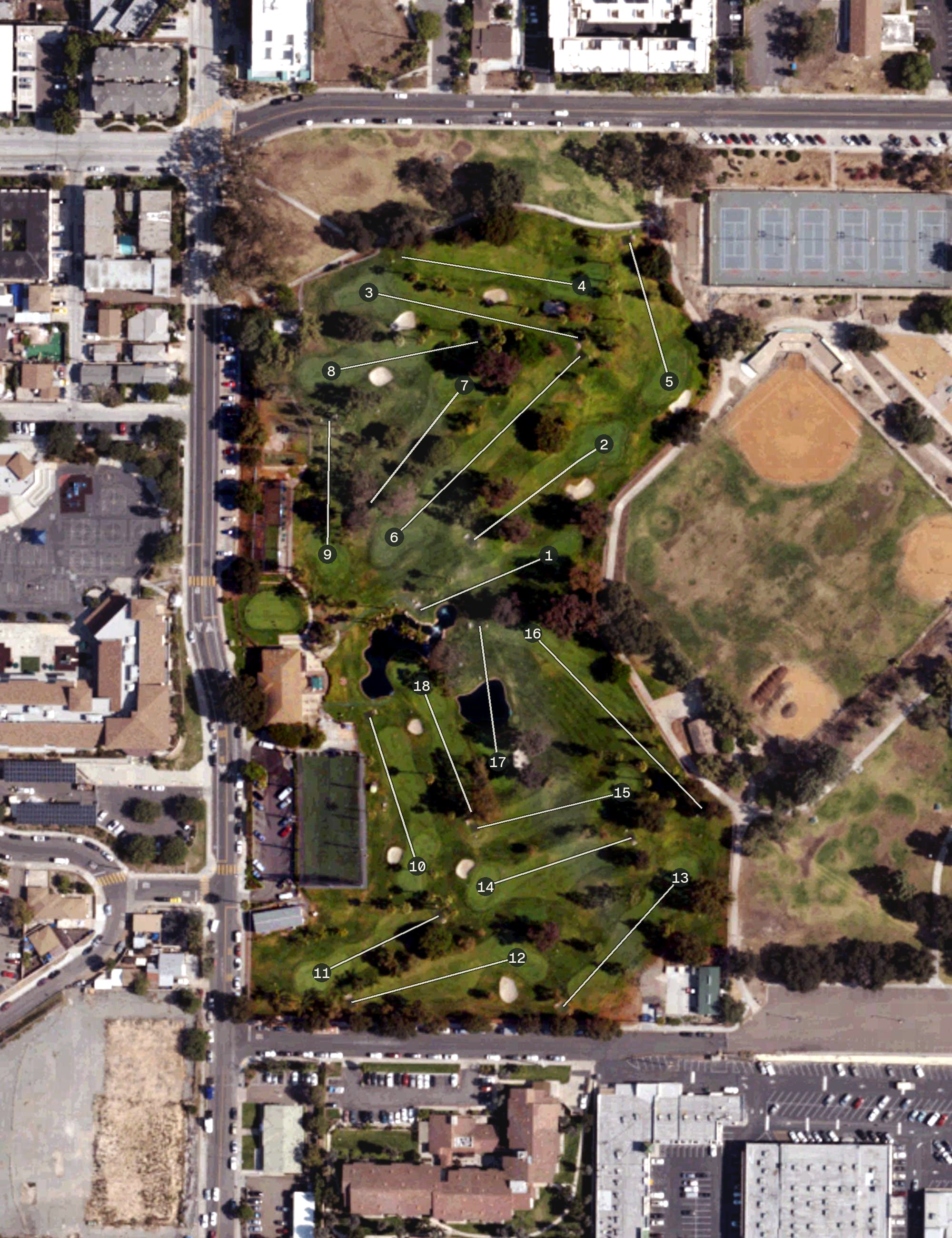 Aerial view of Colina Park Golf Course, CA