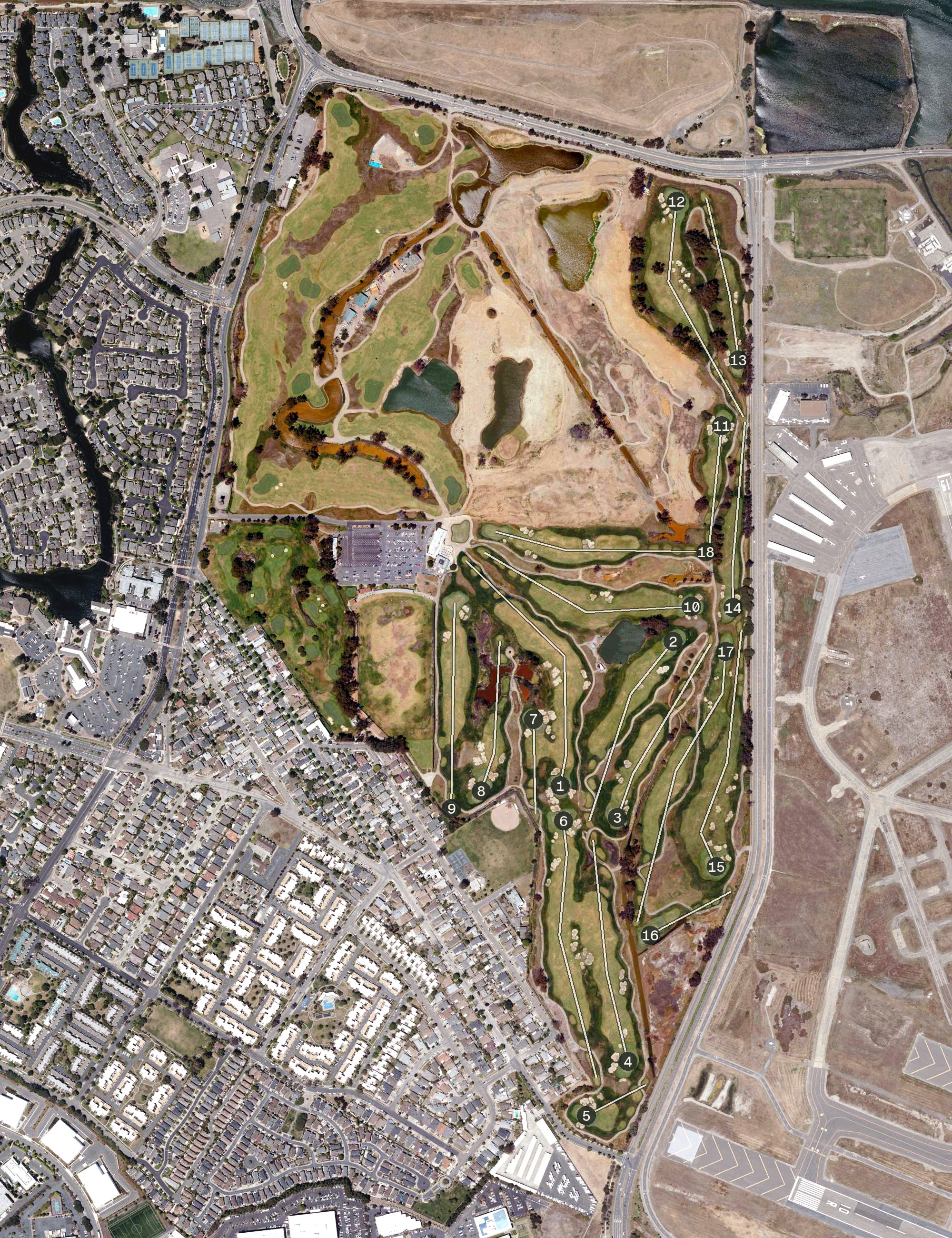 Aerial view of Corica Park Golf Course, CA