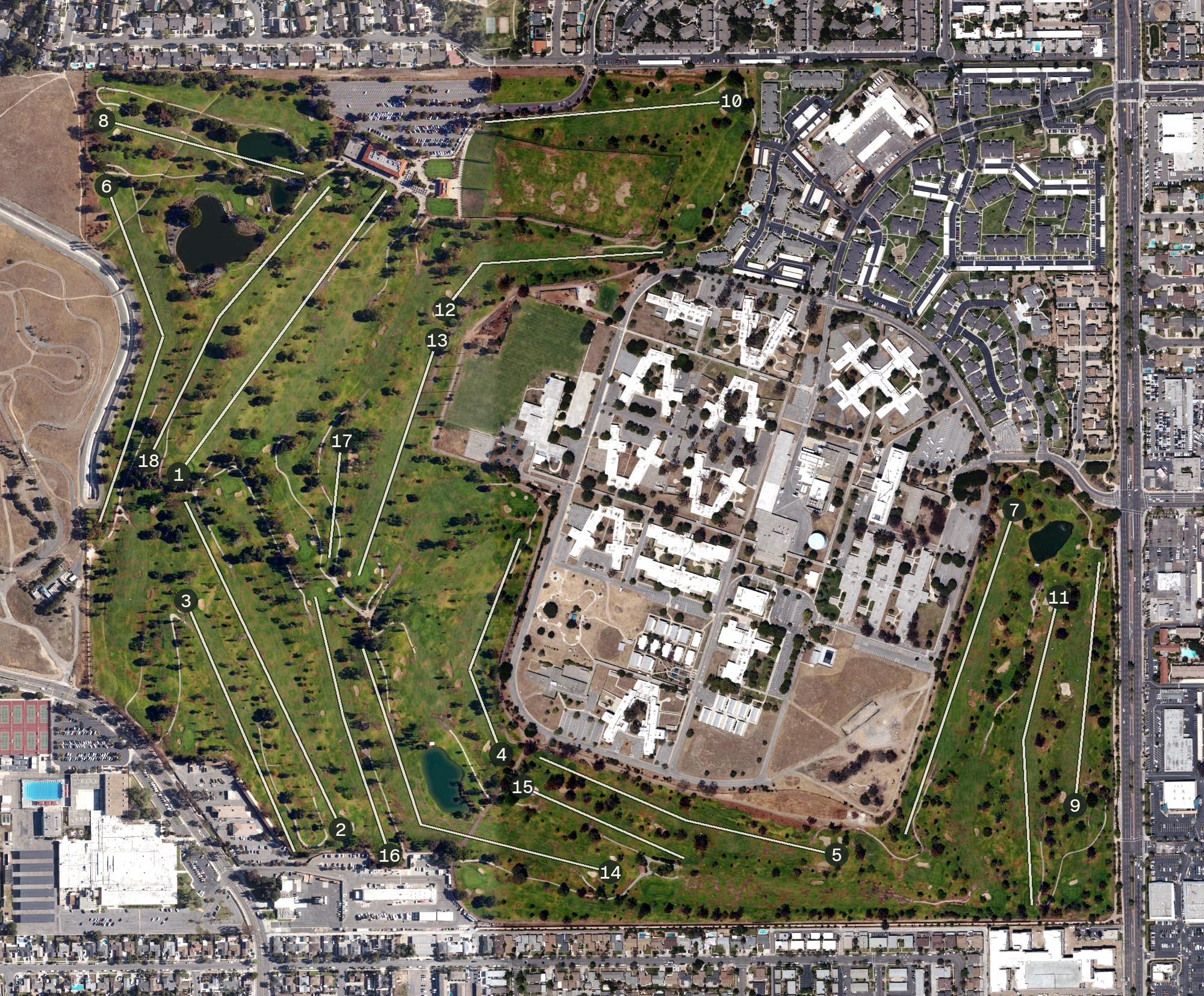 Aerial view of Costa Mesa Country Club, CA