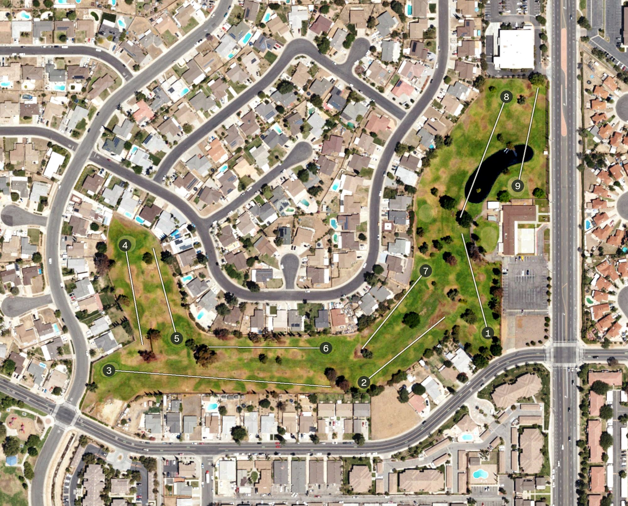 Aerial view of Cottonwood Golf Center, CA