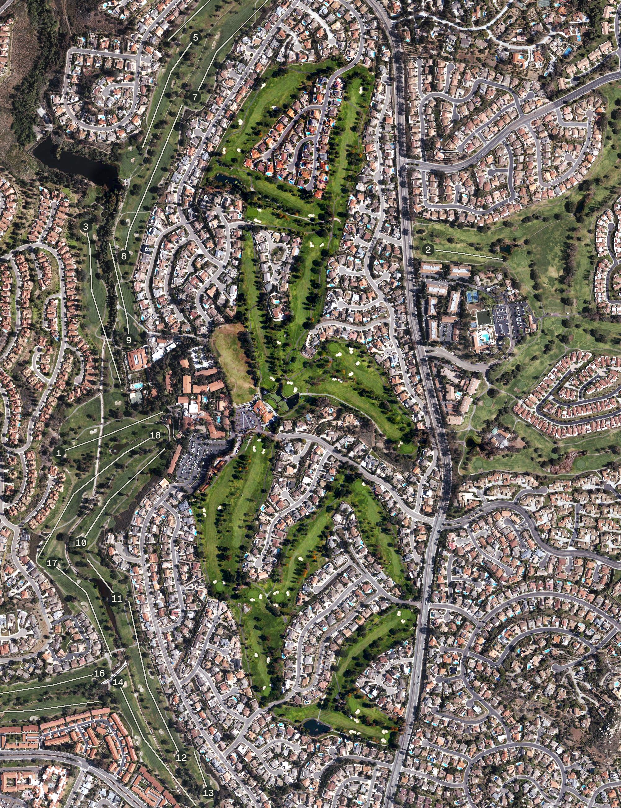 Aerial view of Country Club of Rancho Bernardo;Rancho Bernardo Golf Course, CA