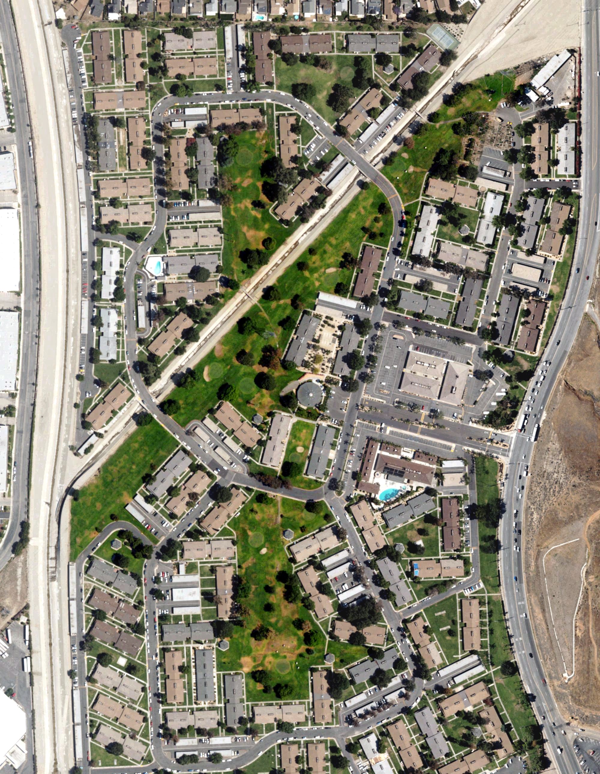 Aerial view of Country Village Golf Course, CA