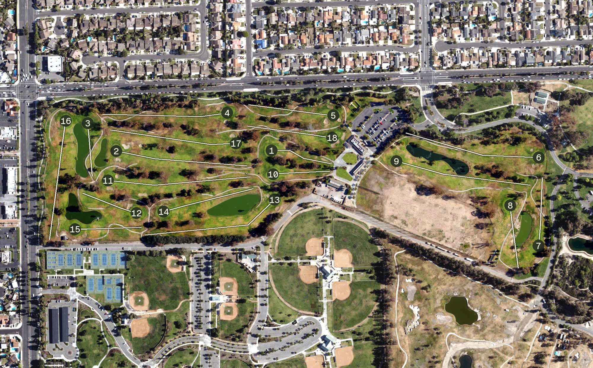 Aerial view of David L. Baker Golf Course, CA