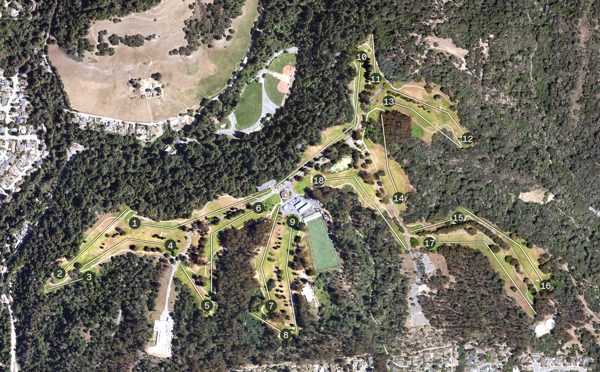 Aerial view of DeLaveaga Golf Course, CA