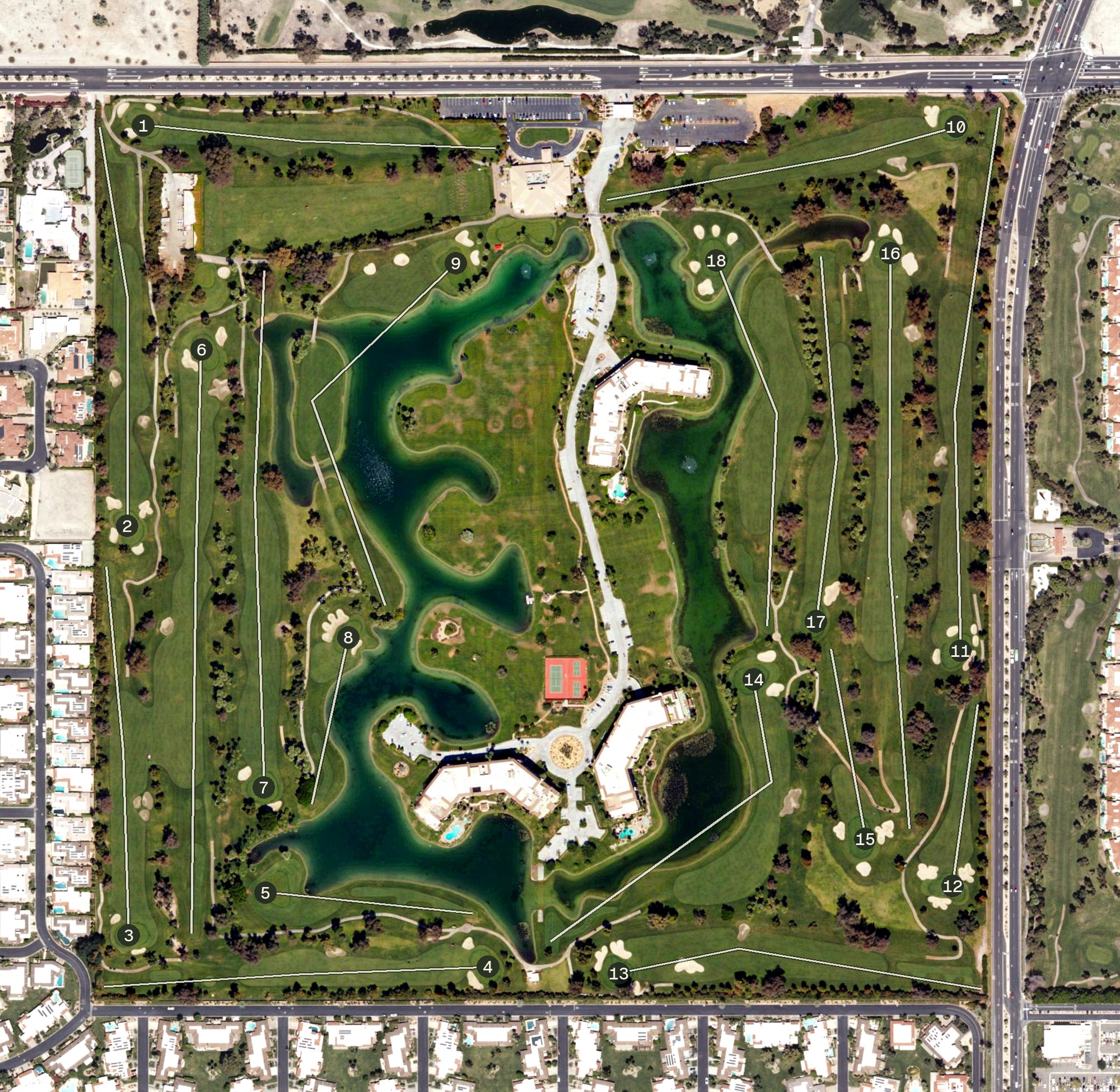 Aerial view of Desert Island Country Club, CA