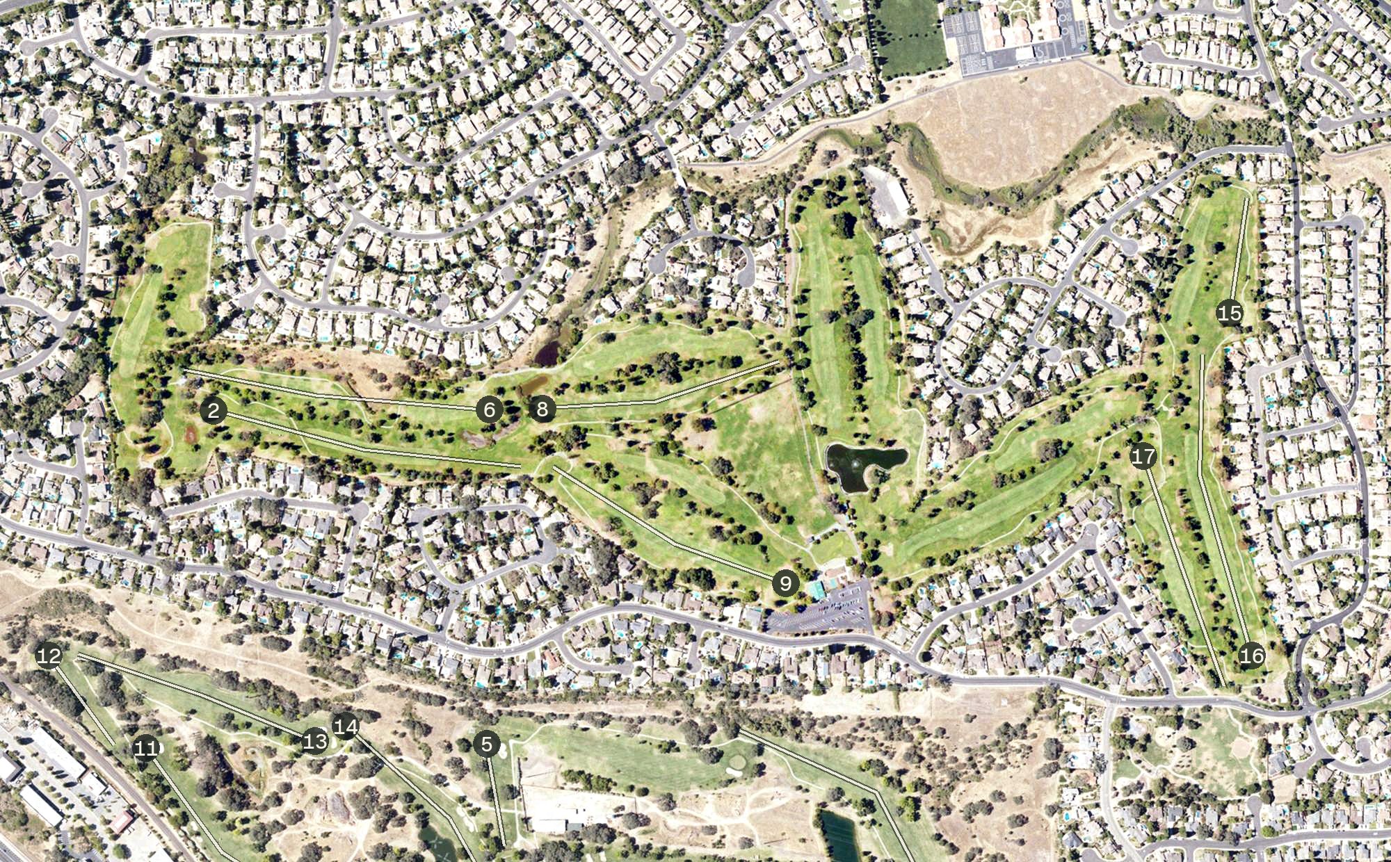 Aerial view of Diamond Oaks Golf Course, CA