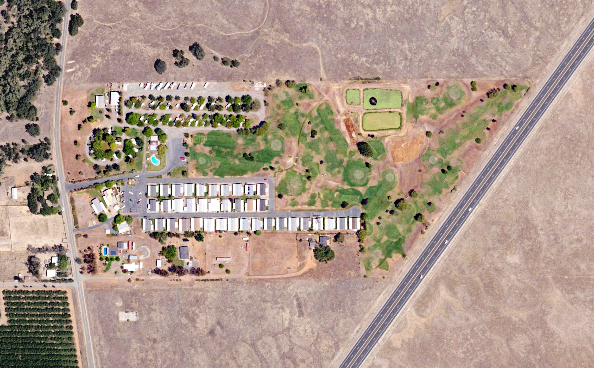 Aerial view of Dingerville USA Golf Club & RV Resort, CA