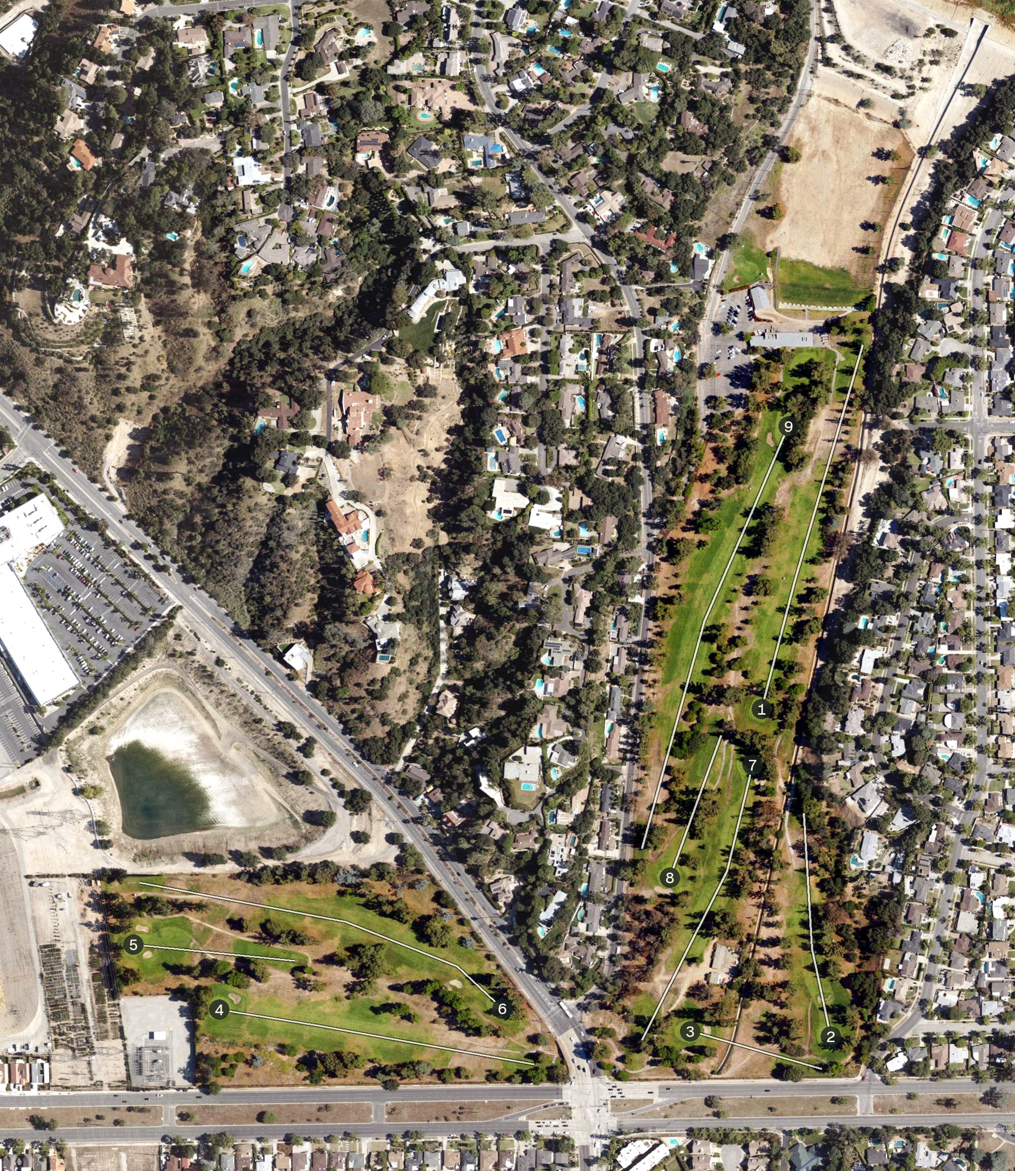 Aerial view of Eaton Canyon Golf Course, CA