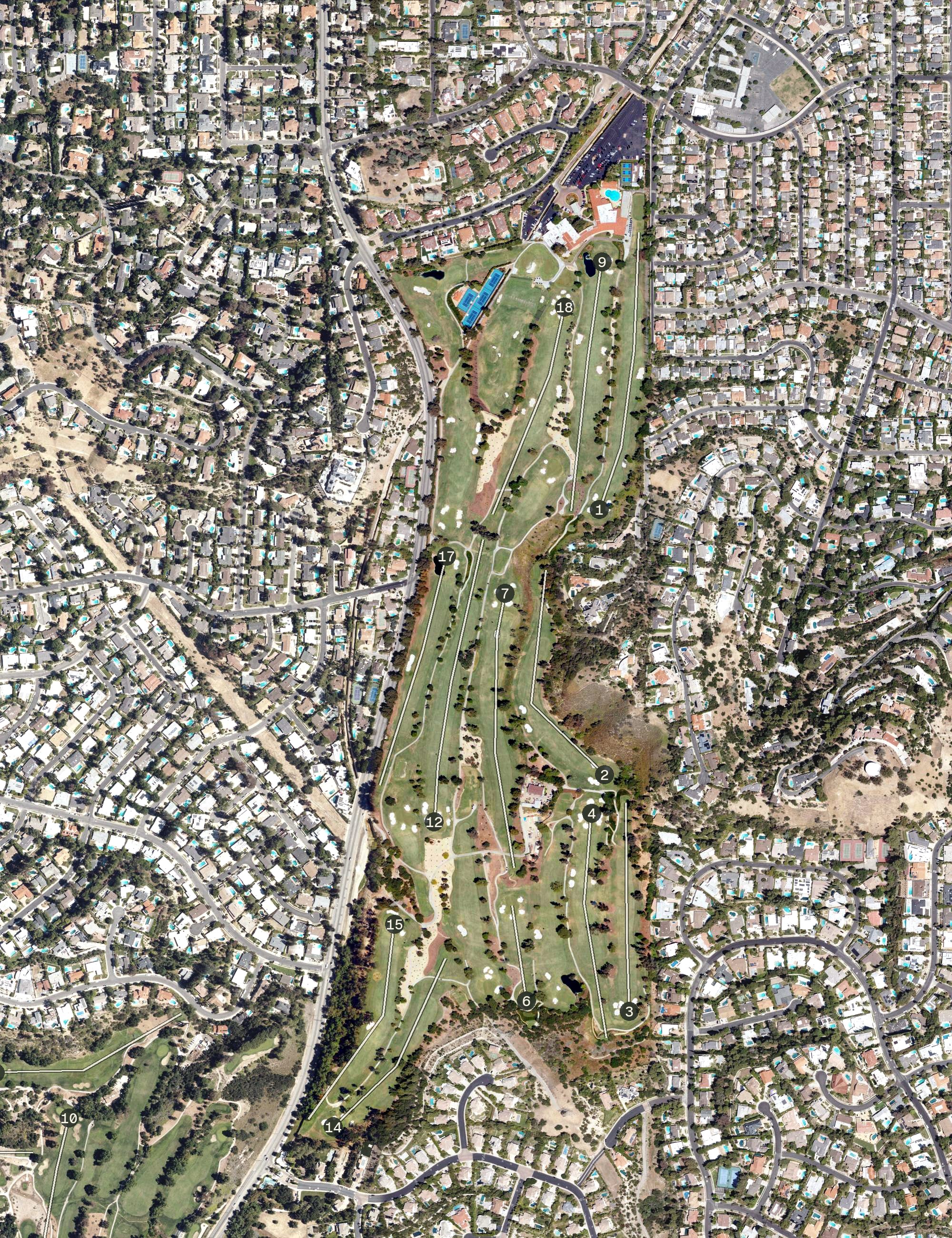 Aerial view of El Caballero Country Club, CA