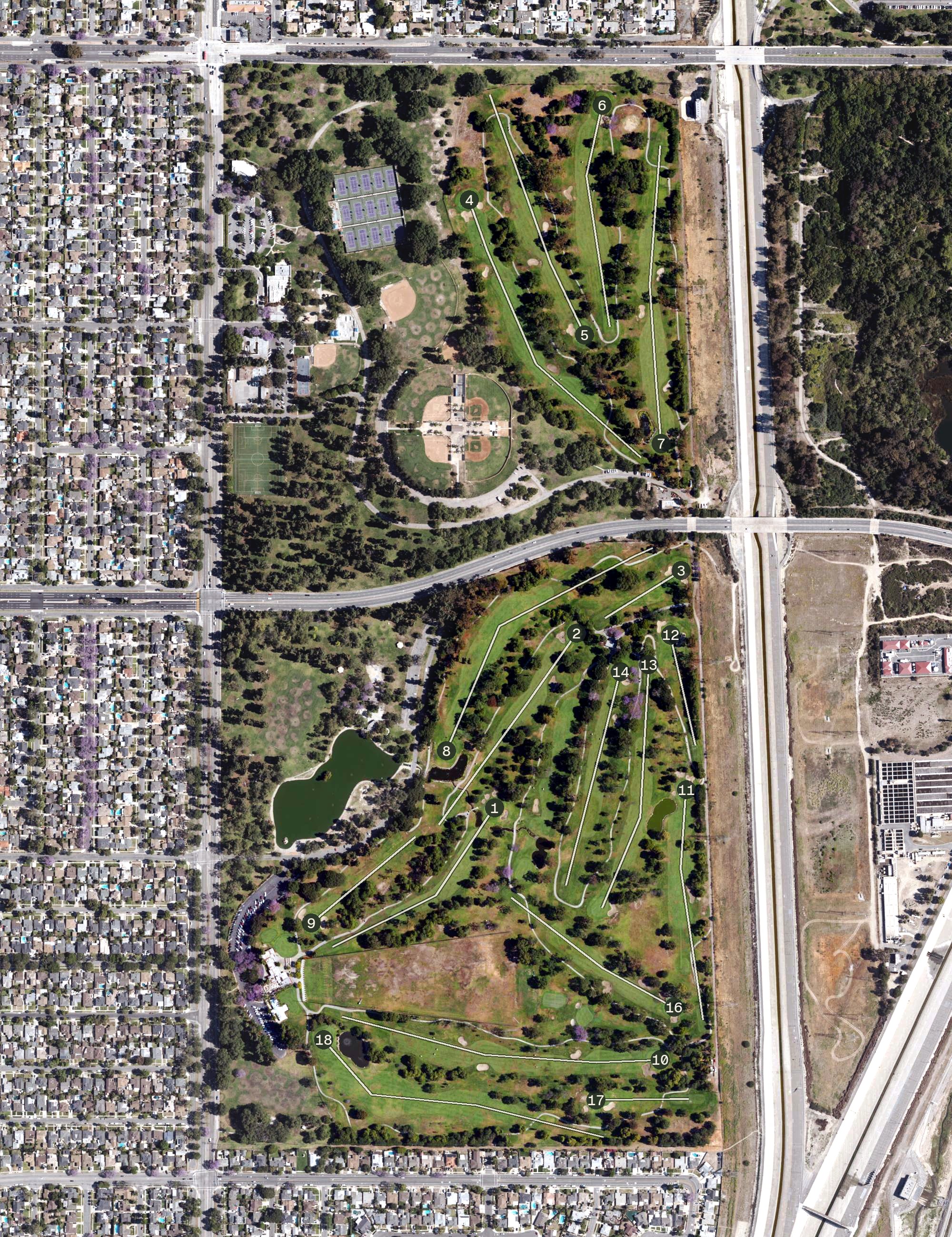 Aerial view of El Dorado Park Golf Course, CA