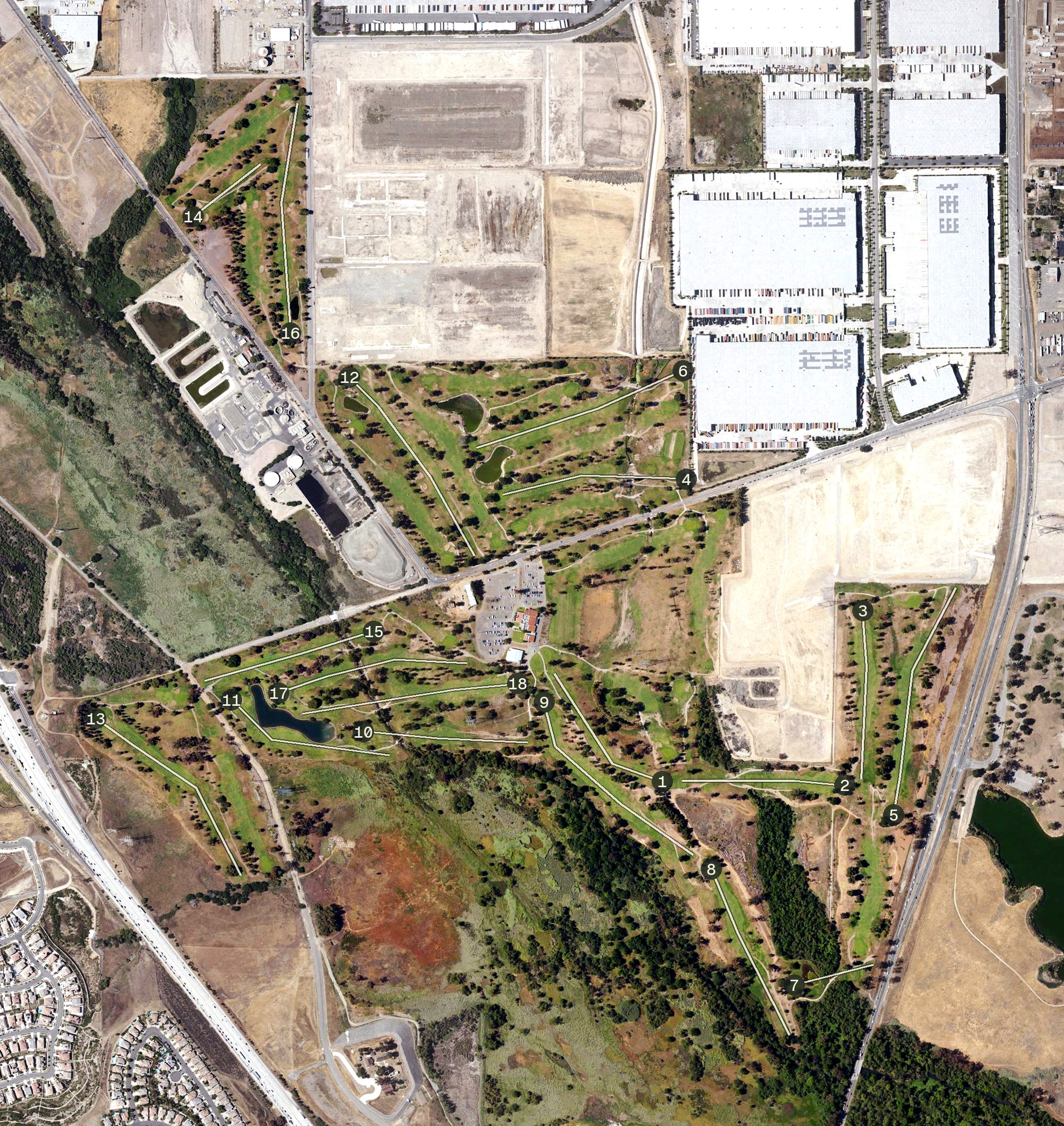 Aerial view of El Prado Golf Courses, CA