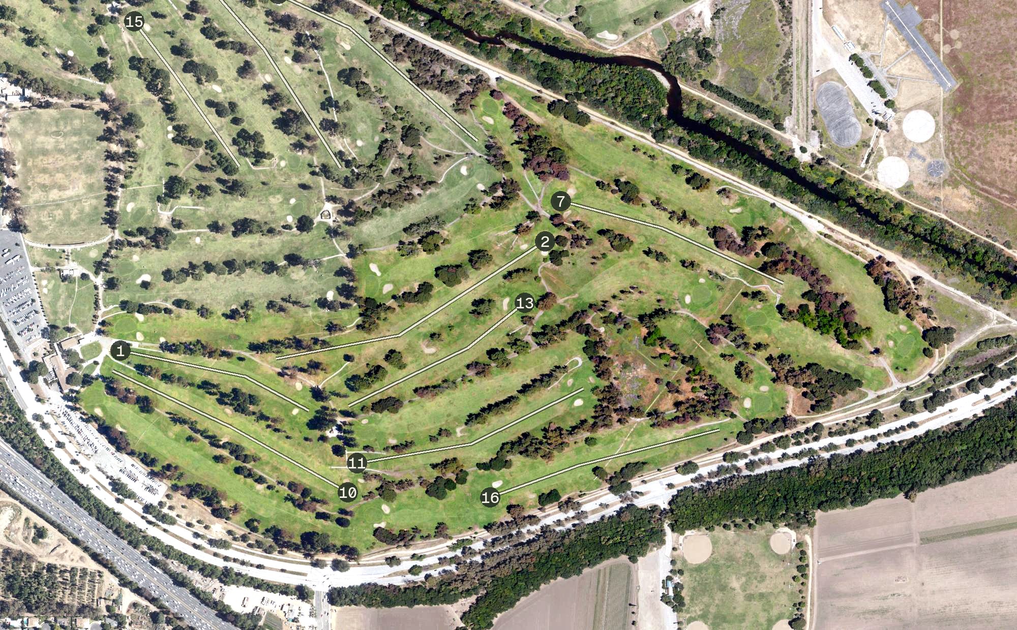 Aerial view of Encino Municipal Golf Course, CA