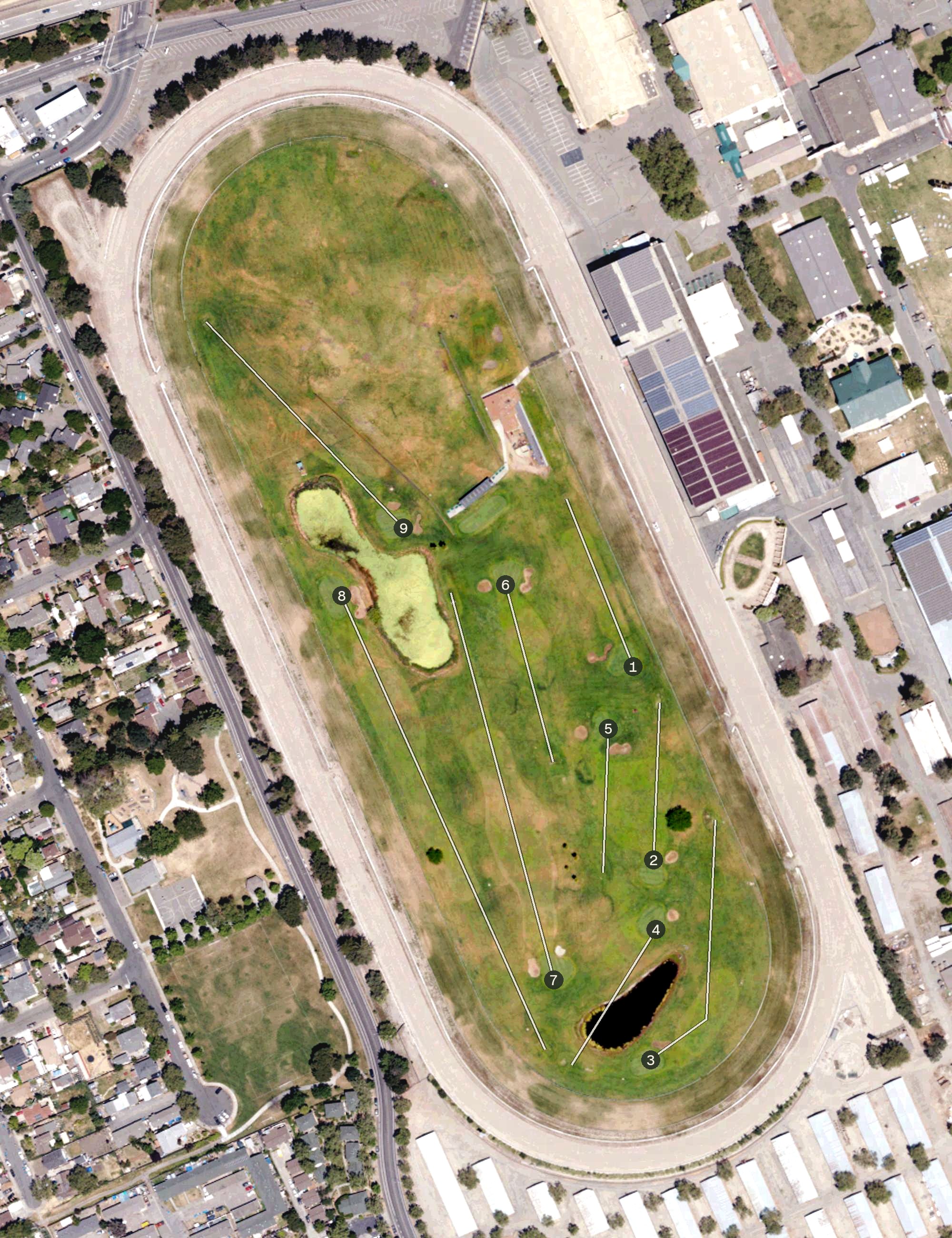Aerial view of Fairgrounds Golf Course, CA