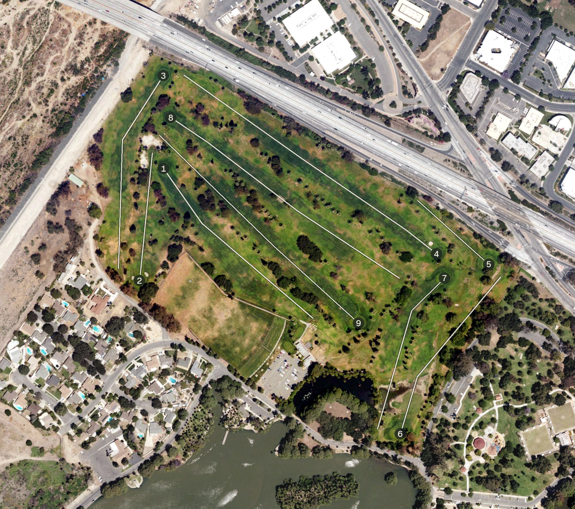 Aerial view of Fairmont Park Golf Course, CA